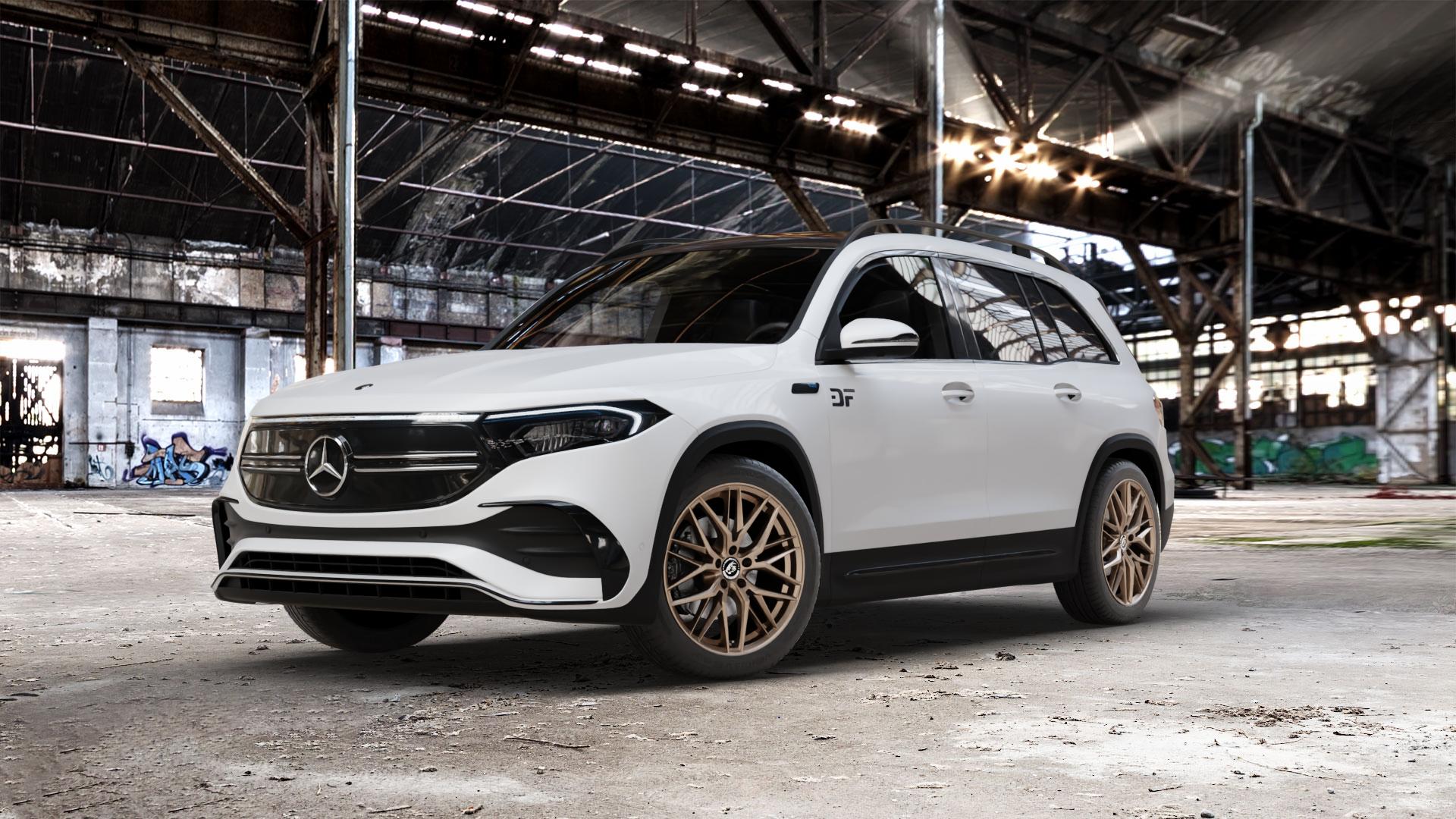 Damina Performance DM08 Bronze Matt Felge mit Reifen in 19Zoll Winterfelge Alufelge auf weissem Mercedes EQB Typ F2B ⬇️ mit 15mm Tieferlegung ⬇️ Old Industrial Hall_max_5300mm_2024 Frontansicht_1