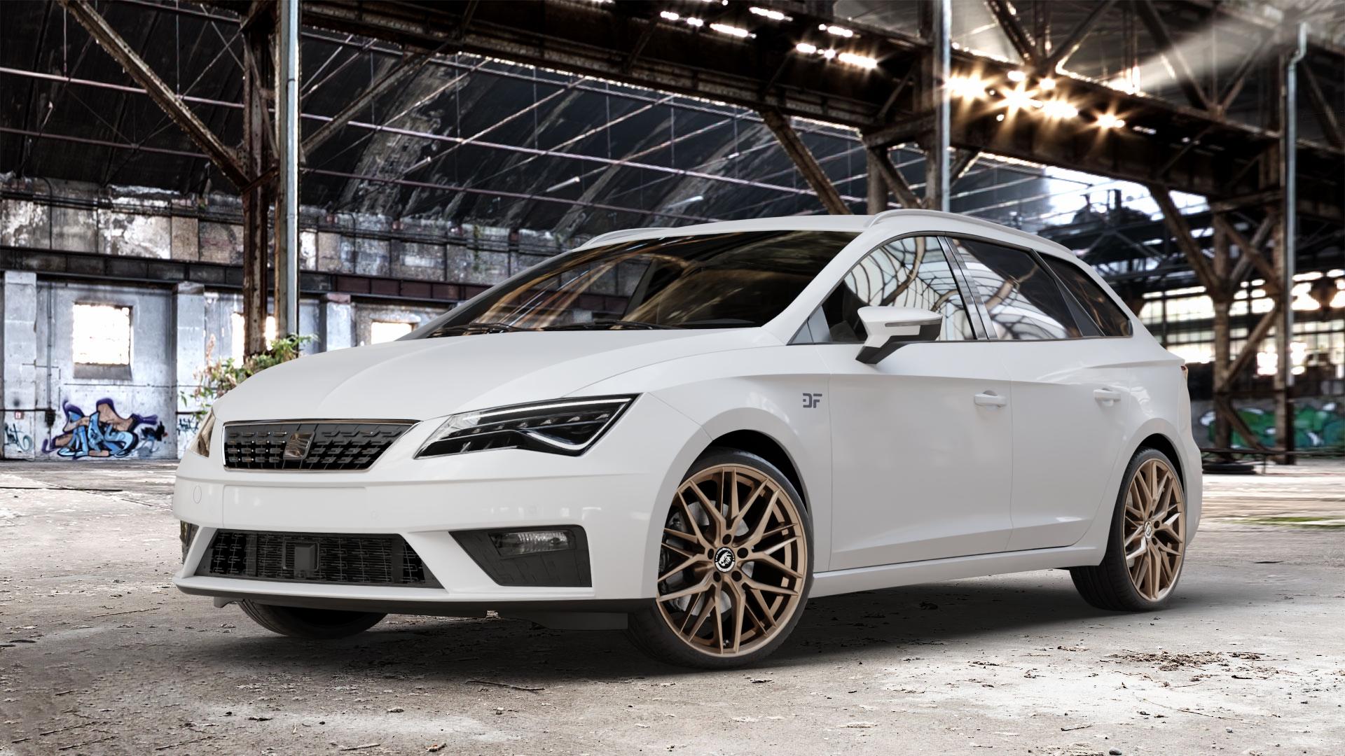 Damina Performance DM08 Bronze Matt Felge mit Reifen in 19Zoll Winterfelge Alufelge auf weissem Seat Leon Typ 5F ST Facelift ⬇️ mit 15mm Tieferlegung ⬇️ Old Industrial Hall_max_4400mm_2024 Frontansicht_1