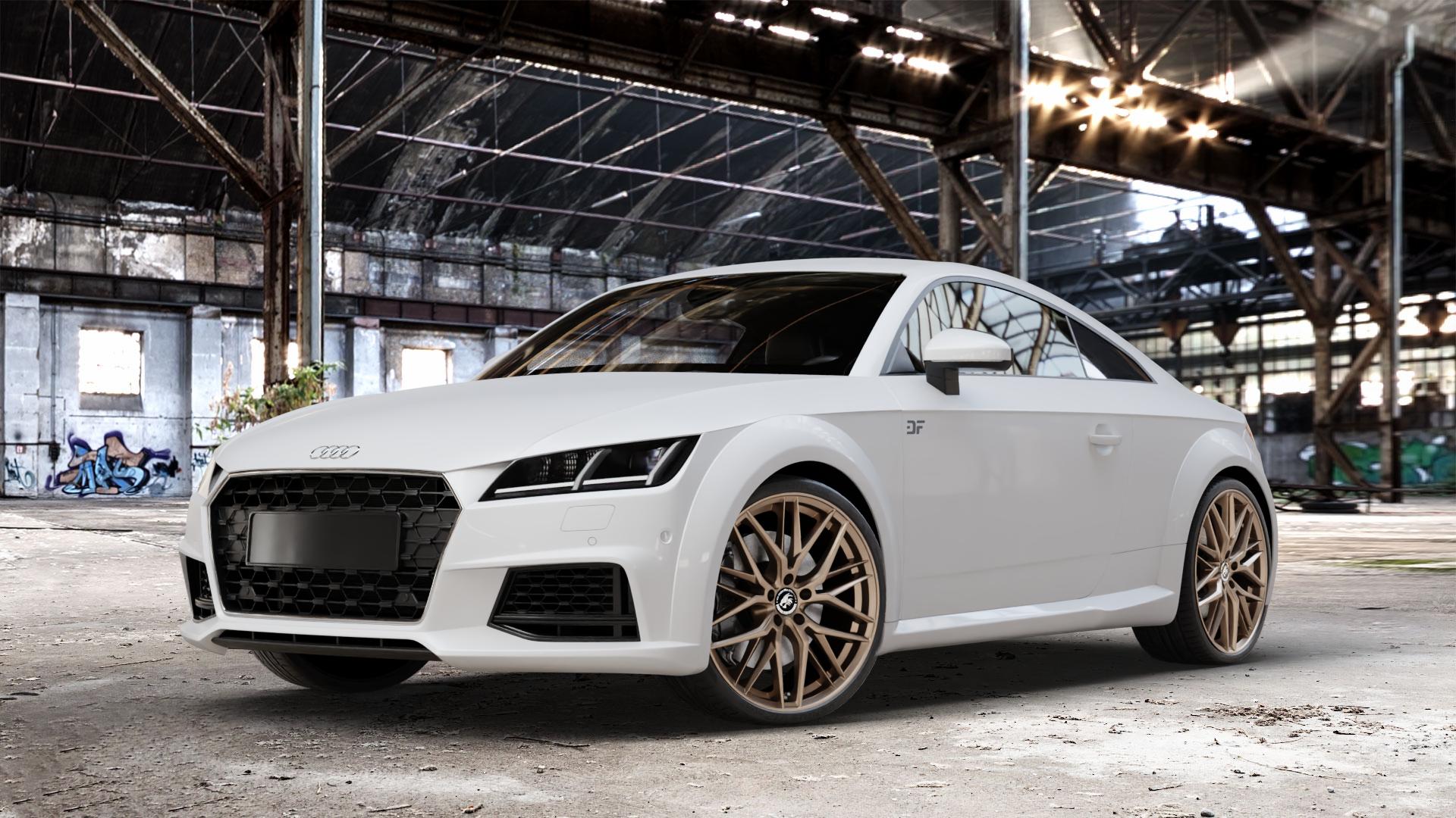 Damina Performance DM08 Bronze Matt Felge mit Reifen in 20Zoll Winterfelge Alufelge auf weissem Audi TT III Typ 8S Facelift (Coupé) (Roadster) ⬇️ mit 15mm Tieferlegung ⬇️ Old Industrial Hall_max_4400mm_2024 Frontansicht_1