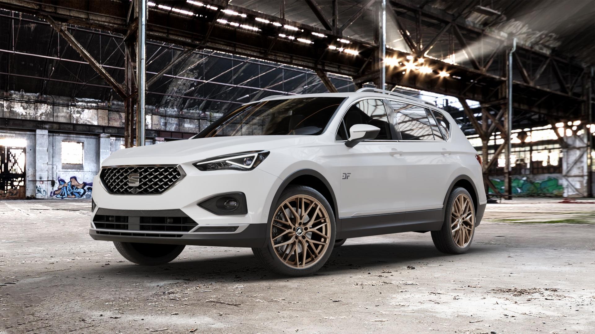 Damina Performance DM08 Bronze Matt Felge mit Reifen in 20Zoll Winterfelge Alufelge auf weissem Seat Tarraco Typ KN ⬇️ mit 15mm Tieferlegung ⬇️ Old Industrial Hall_max_5300mm_2024 Frontansicht_1