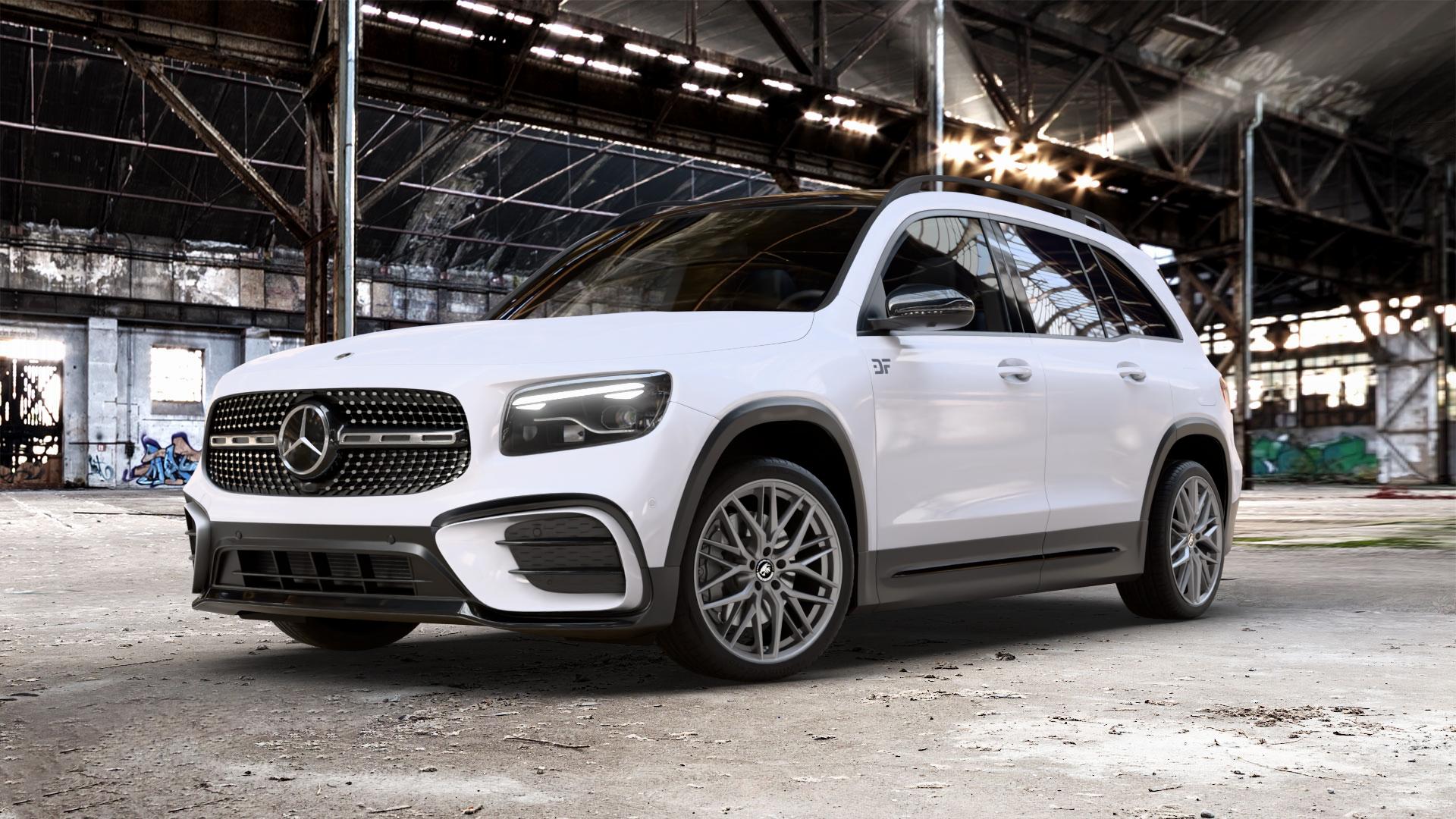 Damina Performance DM08 Grey Matt Felge mit Reifen grau in 20Zoll Winterfelge Alufelge auf weissem Mercedes GLB-Klasse Typ F2B Facelift 1,3l GLB 180 100kW Mild-Hybrid (136 PS) 2,0l 180d 85kW (116 200 120kW (163 200d 110kW (150 4Matic 220 140kW (190 220d 250 16 ⬇️ mit 15mm Tieferlegung ⬇️ Old Industrial Hall_max_5300mm_2024 Frontansicht_1