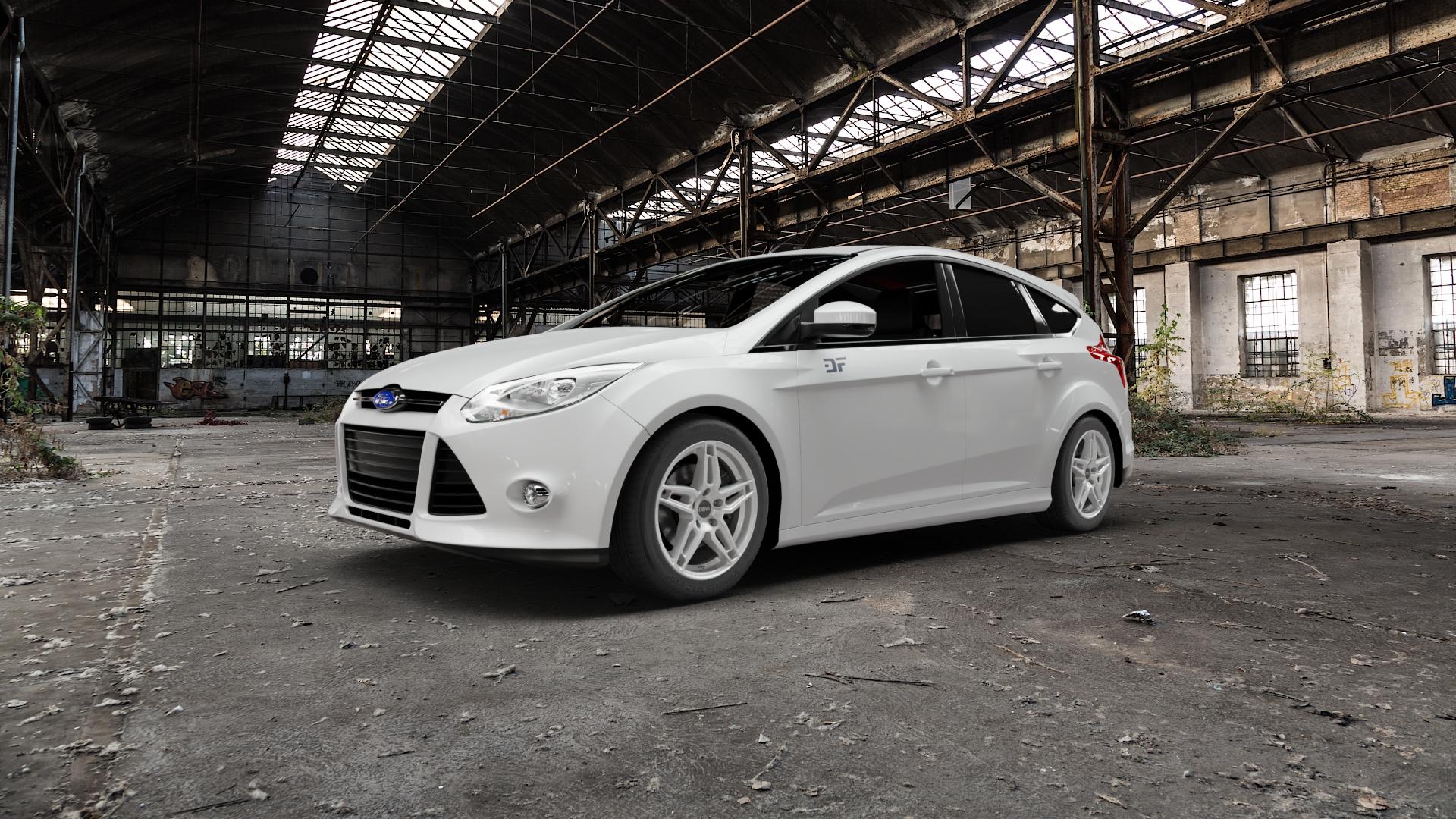 DBV 5DS 005 shadow silber Felge mit Reifen grau in 16Zoll Winterfelge Alufelge auf weissem Ford Focus III Typ DYB (Schrägheck) (Stufenheck) Facelift ⬇️ mit 15mm Tieferlegung ⬇️ Old Industrial Hall_max5000mm_2022 Frontansicht_1