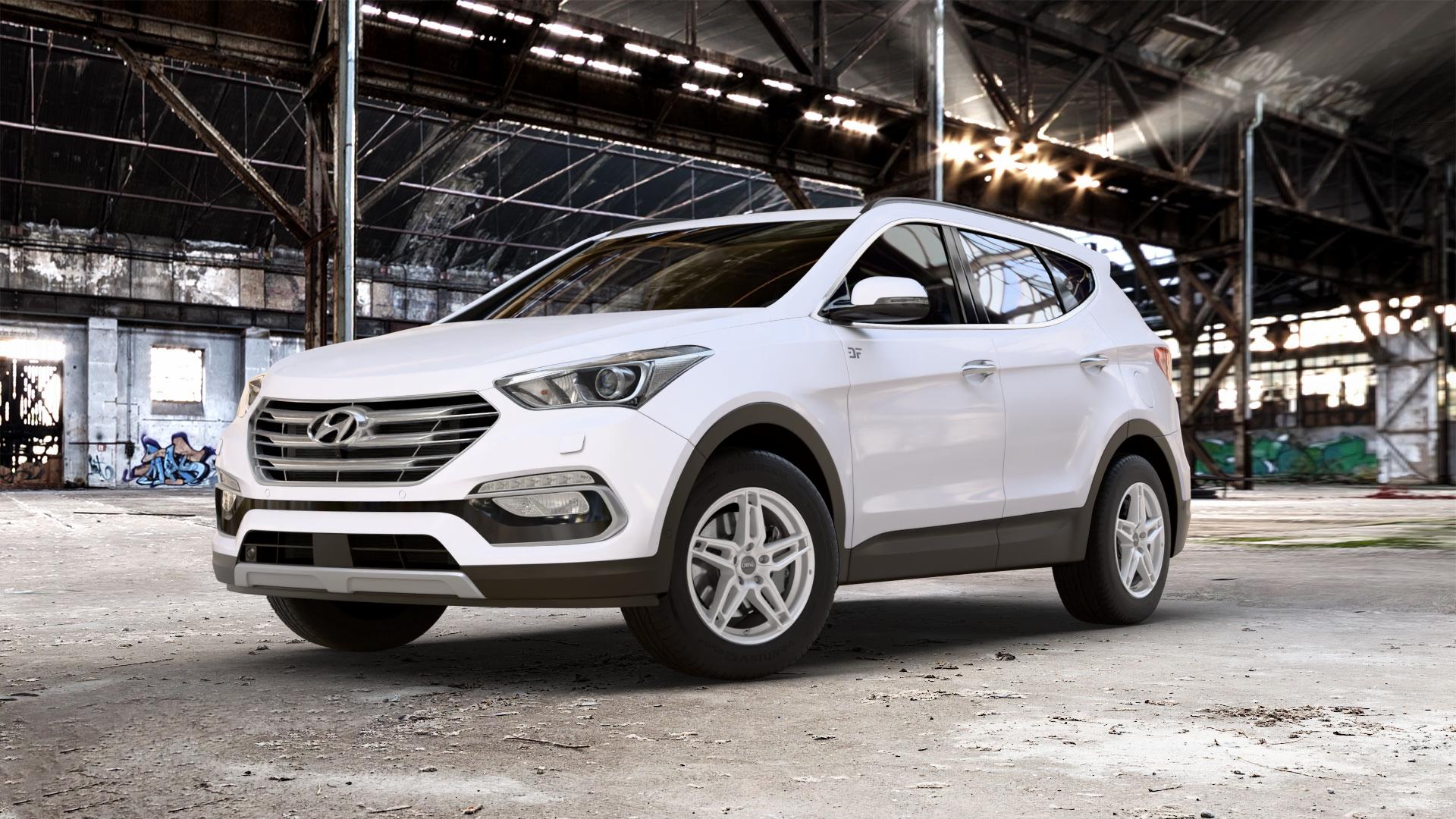 DBV 5DS 005 shadow silber Felge mit Reifen grau in 17Zoll Winterfelge Alufelge auf weissem Hyundai Santa Fé III Typ DM Facelift ⬇️ mit 15mm Tieferlegung ⬇️ Old Industrial Hall_max_5300mm_2024 Frontansicht_1