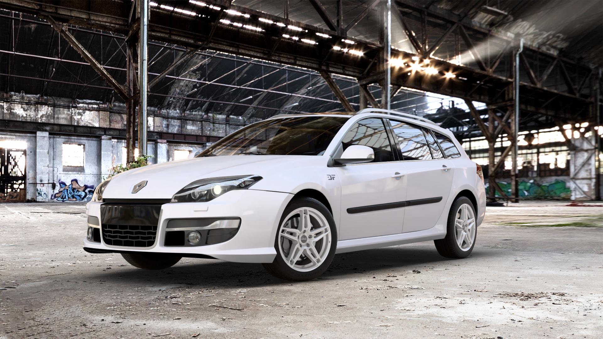 DBV 5DS 005 shadow silber Felge mit Reifen grau in 17Zoll Winterfelge Alufelge auf weissem Renault Laguna III Grandtour Typ T ⬇️ mit 15mm Tieferlegung ⬇️ Old Industrial Hall_max_5300mm_2024 Frontansicht_1