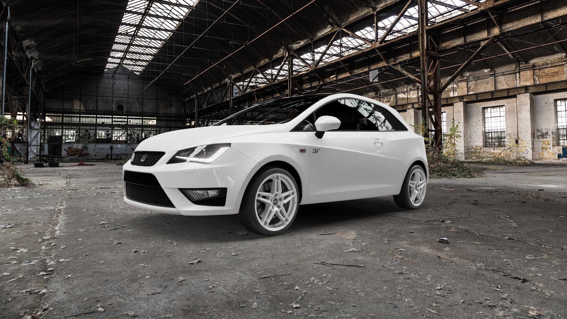 DBV 5DS 005 shadow silber Felge mit Reifen grau in 17Zoll Winterfelge Alufelge auf weissem Seat Ibiza IV Typ 6J SC Facelift ⬇️ mit 15mm Tieferlegung ⬇️ Old Industrial Hall_max5000mm_2022 Frontansicht_1