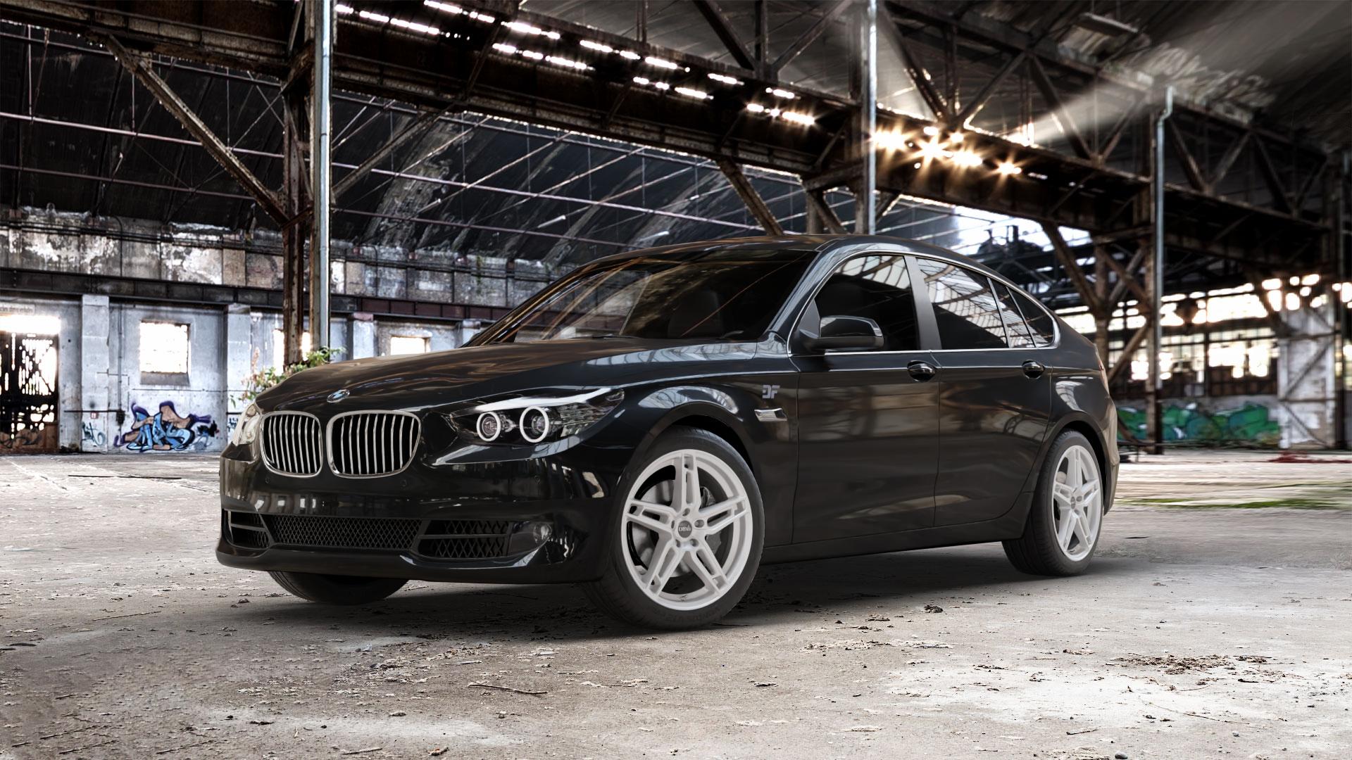 DBV 5DS 005 shadow silber Felge mit Reifen grau in 19Zoll Winterfelge Alufelge auf schwarzem BMW 535i GT Typ F07 xDrive 550i 530d 535d 520d 528i 5er Gran Turismo (GT, K-N1) ⬇️ mit 15mm Tieferlegung ⬇️ Old Industrial Hall_max_5300mm_2024 Frontansicht_1