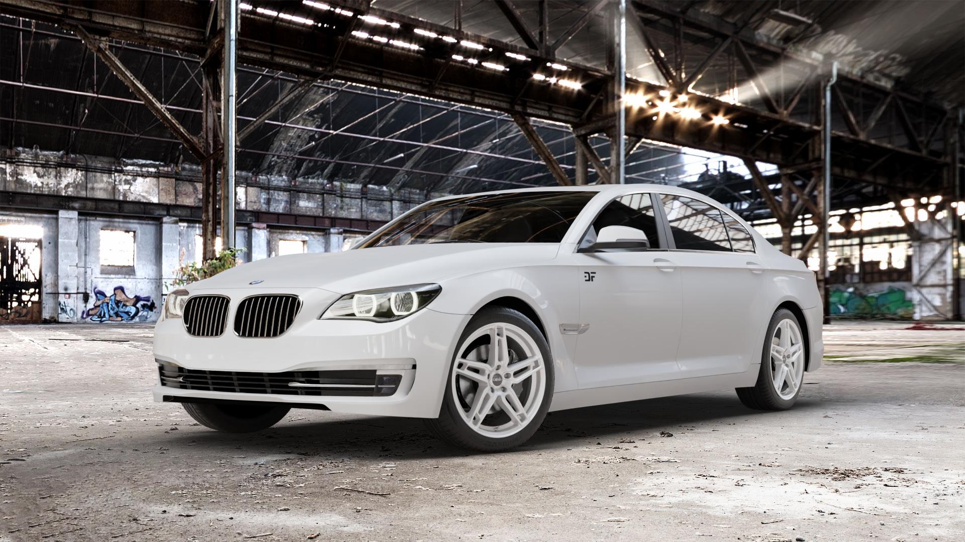 DBV 5DS 005 shadow silber Felge mit Reifen grau in 19Zoll Winterfelge Alufelge auf weissem BMW 7er F01 Limousine (7L, 701, HY) F02 lang ⬇️ mit 15mm Tieferlegung ⬇️ Old Industrial Hall_max_5300mm_2024 Frontansicht_1