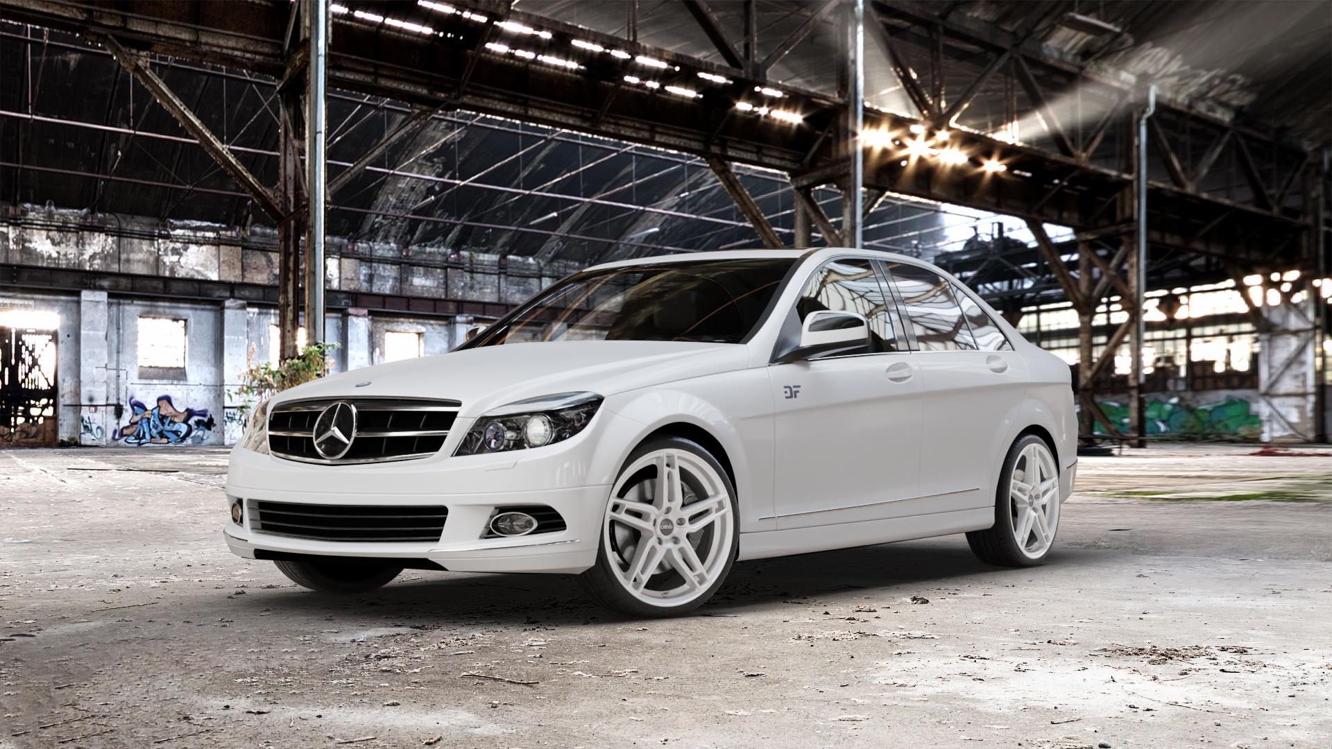 DBV 5DS 005 shadow silber Felge mit Reifen grau in 19Zoll Winterfelge Alufelge auf weissem Mercedes C-Klasse Typ W204 Limousine ⬇️ mit 15mm Tieferlegung ⬇️ Old Industrial Hall_max_5300mm_2024 Frontansicht_1