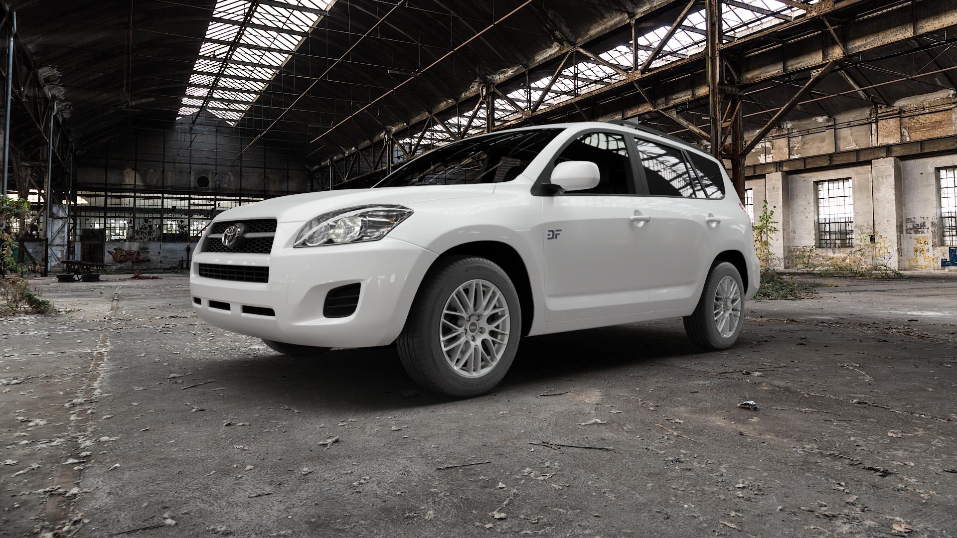 DBV 5KS 003 hyper silber Felge mit Reifen in 17Zoll Winterfelge Alufelge auf weissem Toyota RAV 4 III Typ XA3(a) ⬇️ mit 15mm Tieferlegung ⬇️ Old Industrial Hall_max5000mm_2022 Frontansicht_1