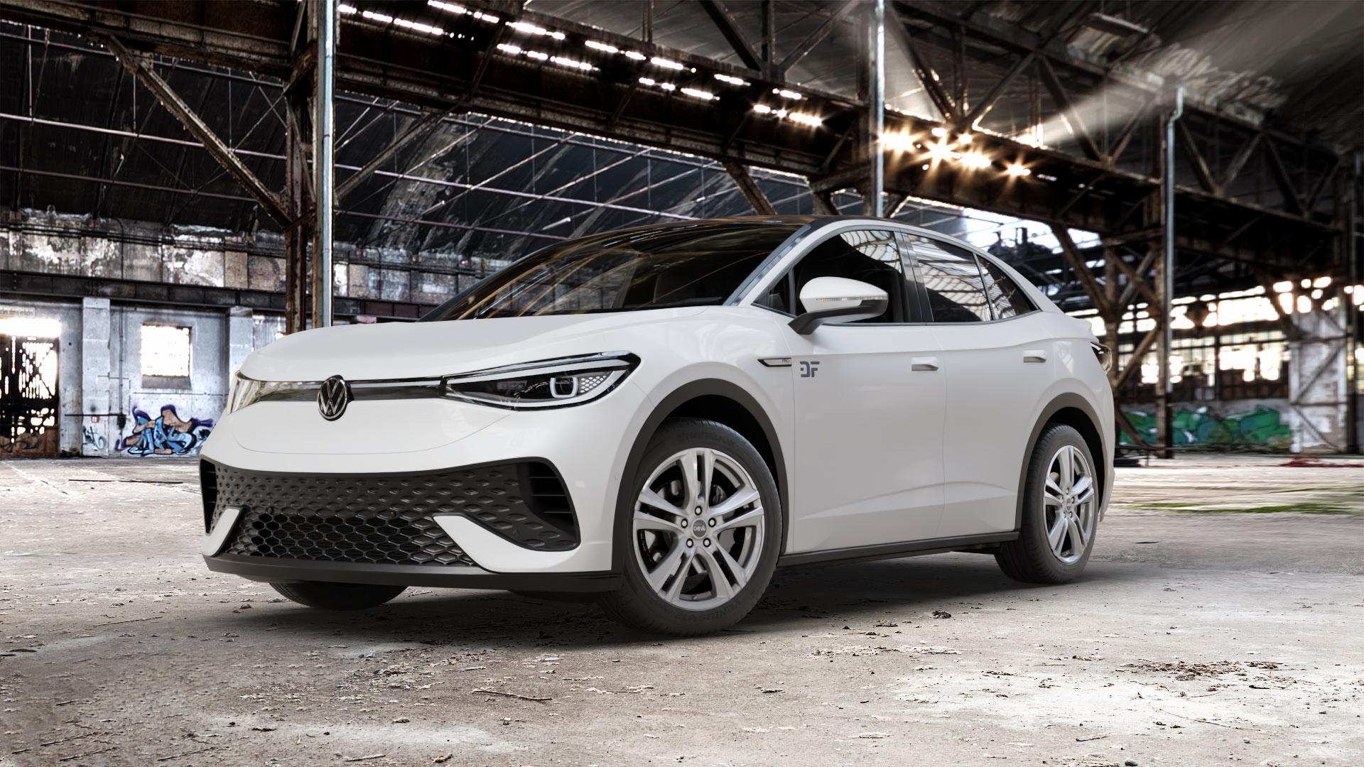 DBV Andorra II hyper silber Felge mit Reifen in 19Zoll Winterfelge Alufelge auf weissem Volkswagen (VW) ID.5 0,0l 70kW PRO (150kW) (95 PS) (128kW) ⬇️ mit 15mm Tieferlegung ⬇️ Old Industrial Hall_max_5300mm_2024 Frontansicht_1