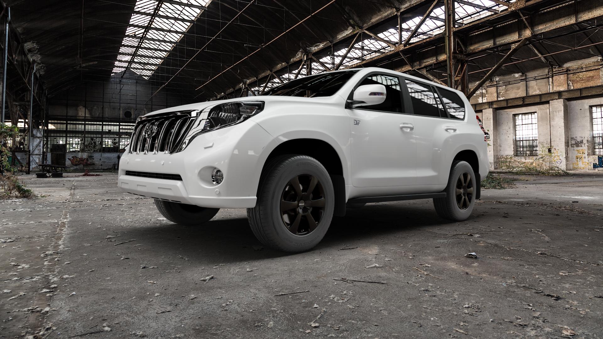 delta4x4 WP black matt Felge mit Reifen schwarz matt in 17Zoll Winterfelge Alufelge auf weissem Toyota Land Cruiser Typ J15TM Facelift 14-> ⬇️ mit 15mm Tieferlegung ⬇️ Old Industrial Hall_max5000mm_2022 Frontansicht_1