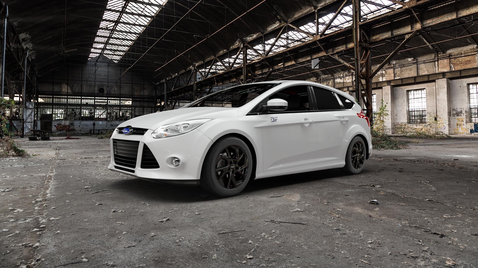 DEZENT AP BLACK Felge mit Reifen schwarz in 16Zoll Winterfelge Alufelge auf weissem Ford Focus III Typ DYB (Schrägheck) (Stufenheck) Facelift ⬇️ mit 15mm Tieferlegung ⬇️ Old Industrial Hall_max5000mm_2022 Frontansicht_1