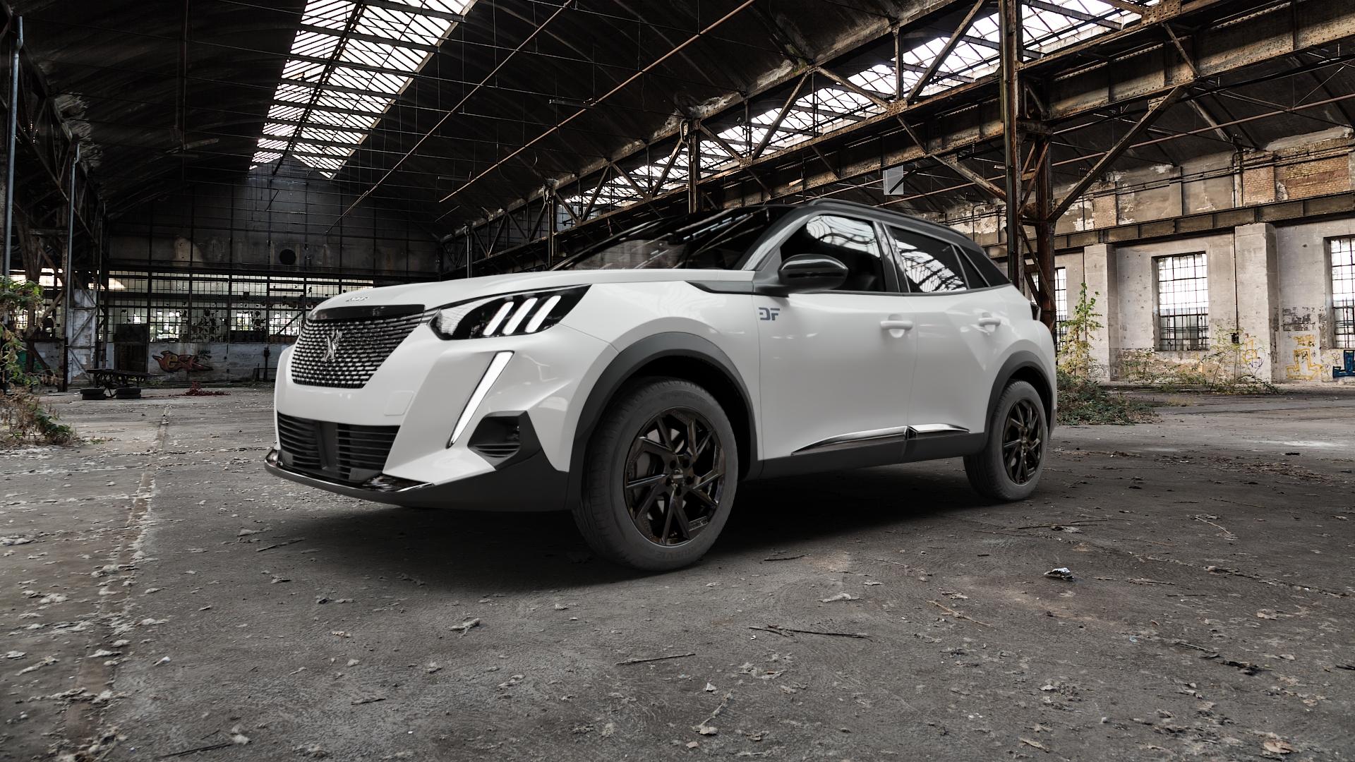 DEZENT AP BLACK Felge mit Reifen schwarz in 17Zoll Winterfelge Alufelge auf weissem Peugeot 2008 Typ U ⬇️ mit 15mm Tieferlegung ⬇️ Old Industrial Hall_max5000mm_2022 Frontansicht_1