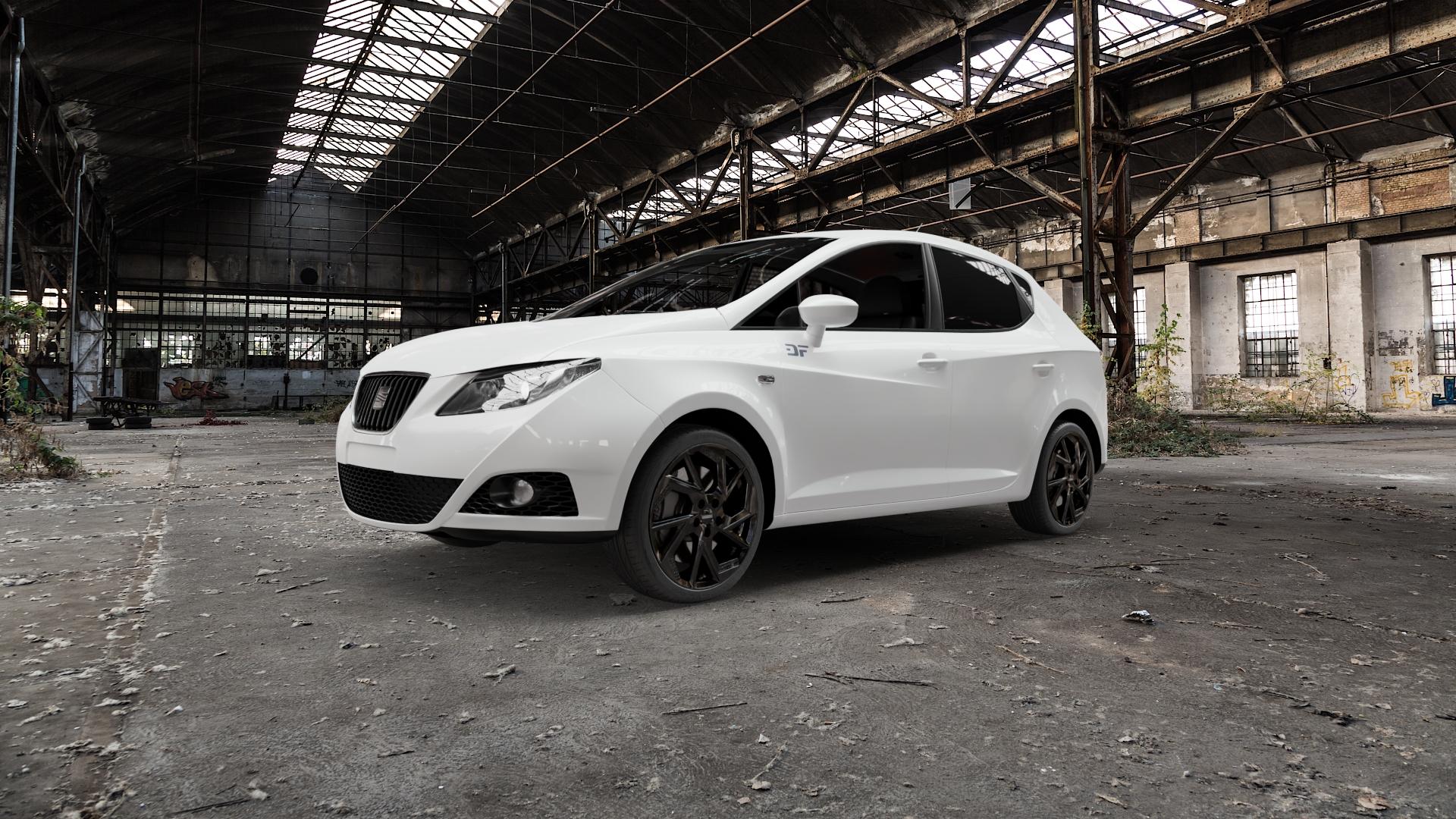 DEZENT AP BLACK Felge mit Reifen schwarz in 17Zoll Winterfelge Alufelge auf weissem Seat Ibiza IV Typ 6J ST Facelift ⬇️ mit 15mm Tieferlegung ⬇️ Old Industrial Hall_max5000mm_2022 Frontansicht_1
