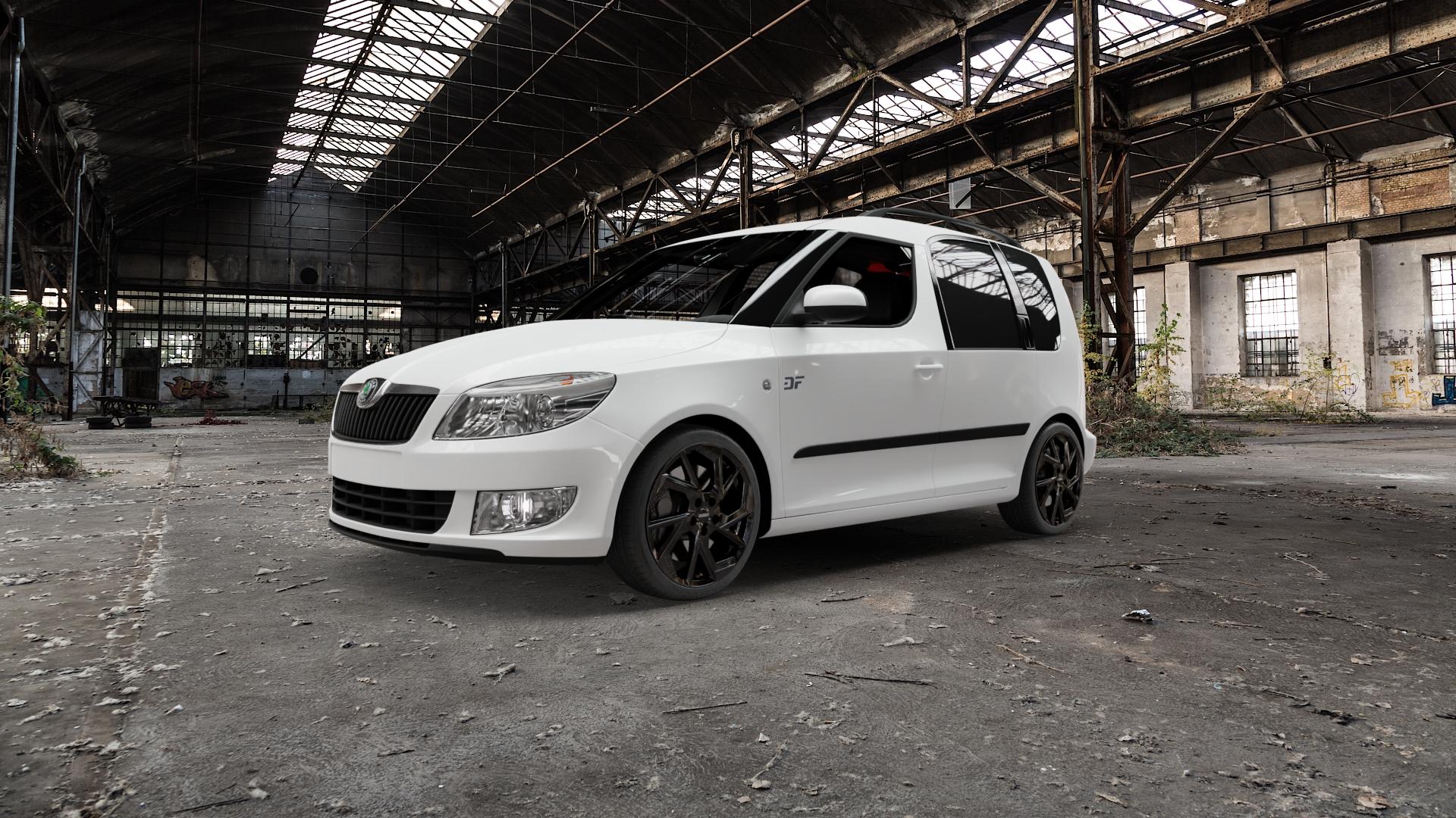 DEZENT AP BLACK Felge mit Reifen schwarz in 17Zoll Winterfelge Alufelge auf weissem Skoda Roomster Typ 5J 1,2l 51kW (69 PS) 1,4l 63kW (86 TDI 55kW (75 TSI 77kW (105 1,6l 66kW (90 ⬇️ mit 15mm Tieferlegung ⬇️ Old Industrial Hall_max5000mm_2022 Frontansicht_1