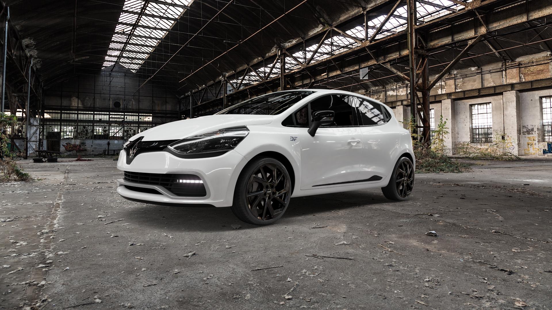 DEZENT AP BLACK Felge mit Reifen schwarz in 18Zoll Winterfelge Alufelge auf weissem Renault Clio IV Sport Typ R ⬇️ mit 15mm Tieferlegung ⬇️ Old Industrial Hall_max5000mm_2022 Frontansicht_1