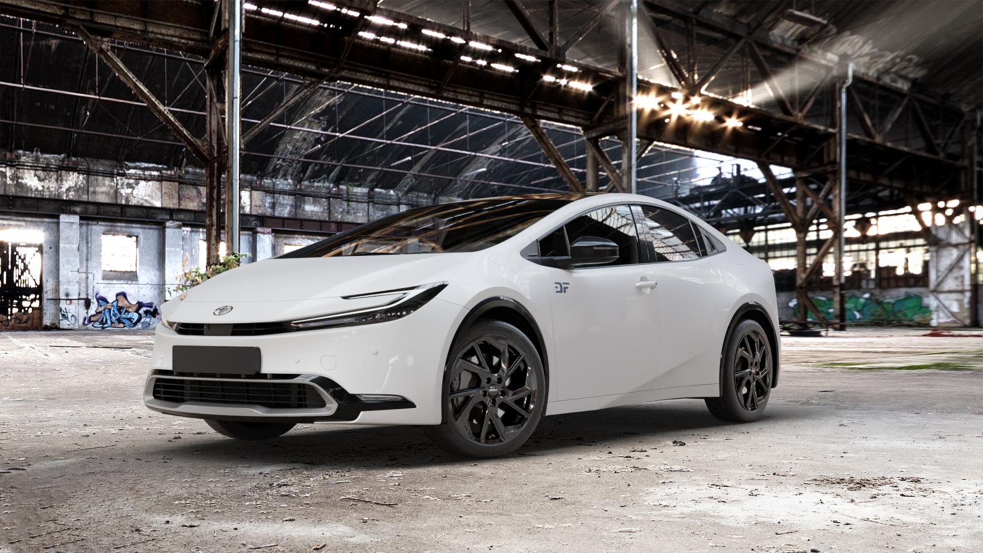DEZENT AP BLACK Felge mit Reifen schwarz in 18Zoll Winterfelge Alufelge auf weissem Toyota Prius V Typ XW6(M) ⬇️ mit 15mm Tieferlegung ⬇️ Old Industrial Hall_max_5300mm_2024 Frontansicht_1