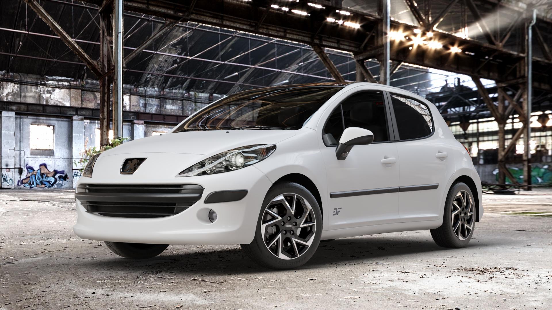 DEZENT AP BLACK/POLISHED Felge mit Reifen schwarz in 16Zoll Winterfelge Alufelge auf weissem Peugeot 207 SW Facelift ⬇️ mit 15mm Tieferlegung ⬇️ Old Industrial Hall_max_4400mm_2024 Frontansicht_1