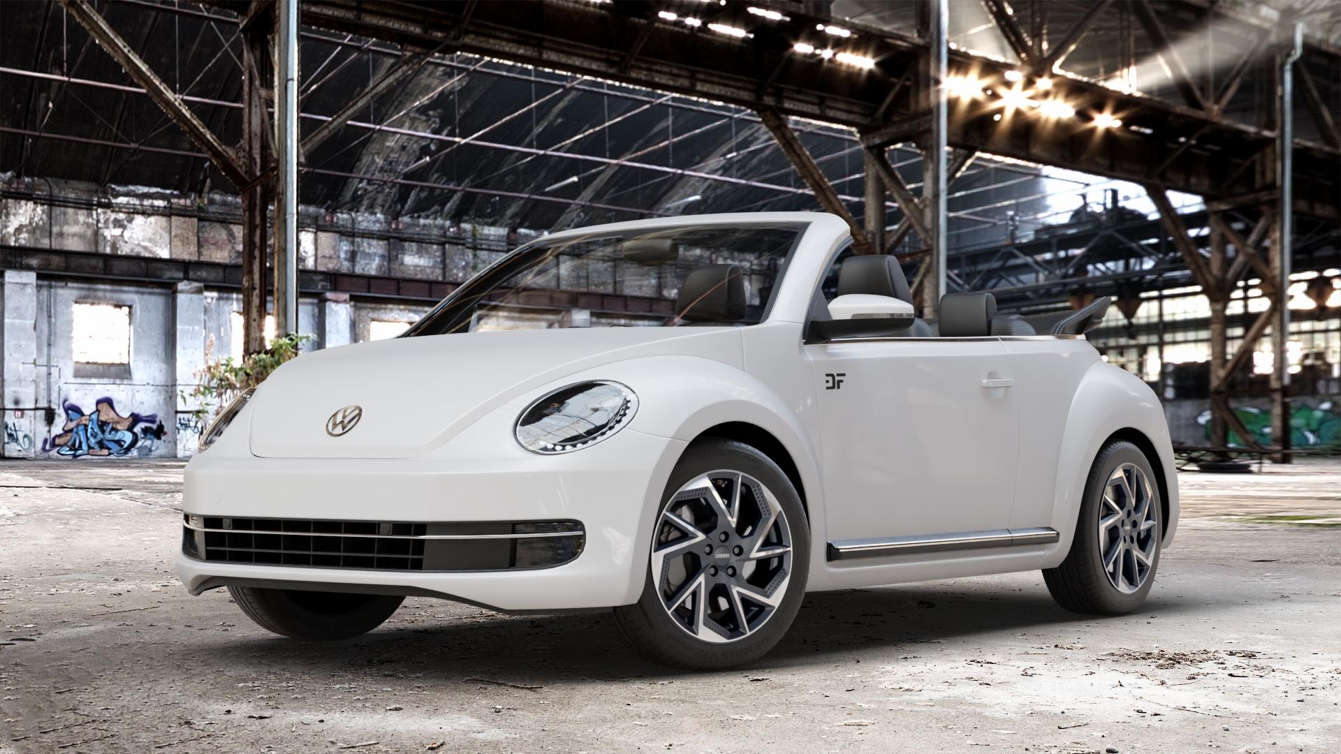 DEZENT AP BLACK/POLISHED Felge mit Reifen schwarz in 17Zoll Winterfelge Alufelge auf weissem Volkswagen (VW) The Beetle Cabrio Typ 16 ⬇️ mit 15mm Tieferlegung ⬇️ Old Industrial Hall_max_4400mm_2024 Frontansicht_1