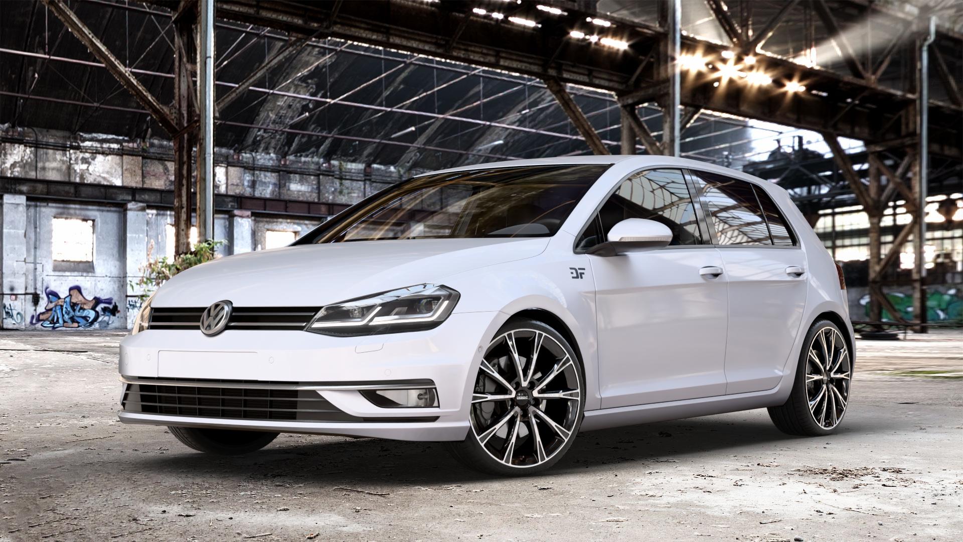 DEZENT AR BLACK/POLISHED Felge mit Reifen schwarz in 19Zoll Winterfelge Alufelge auf weissem unilack Volkswagen (VW) Golf 7 Facelift 1,0l TSI 63kW (86 PS) 2,0l TDI 110kW (150 1,6l 66kW (90 1,4l 92kW (125 EcoFuel 85kW (116 81kW (110 TGI 4Motion 1,5l 96kW ⬇️ mit 15mm Tieferlegung ⬇️ Old Industrial Hall_max_4400mm_2024 Frontansicht_1