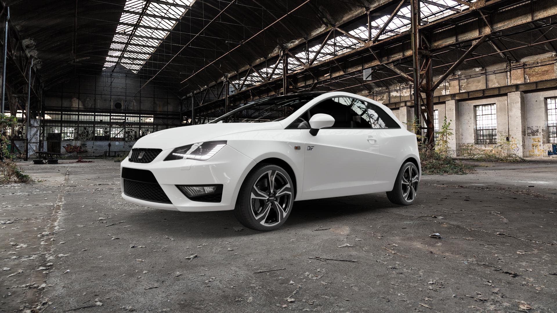 DEZENT KB BLACK/POLISHED Felge mit Reifen schwarz in 17Zoll Winterfelge Alufelge auf weissem Seat Ibiza IV Typ 6J SC Facelift ⬇️ mit 15mm Tieferlegung ⬇️ Old Industrial Hall_max5000mm_2022 Frontansicht_1