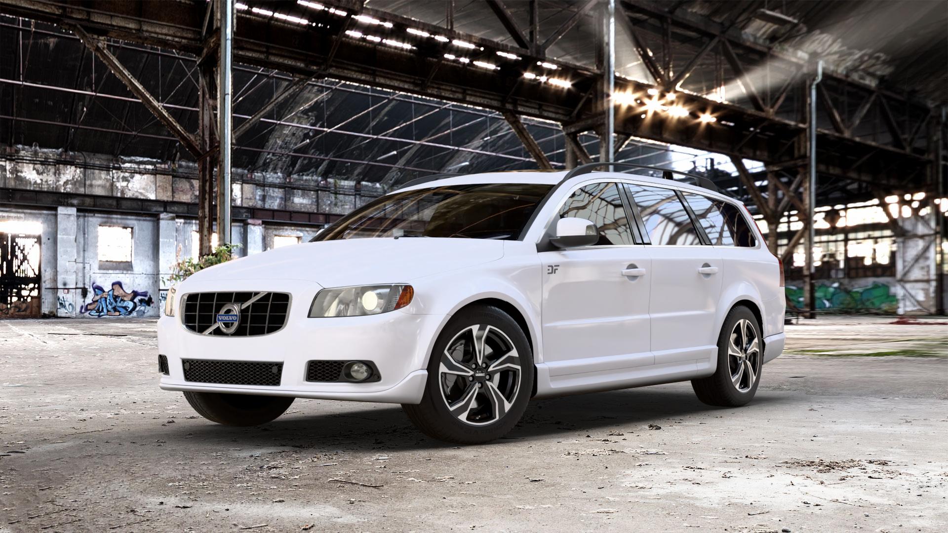 DEZENT KB BLACK/POLISHED Felge mit Reifen schwarz in 17Zoll Winterfelge Alufelge auf weissem Volvo V70 III Typ B 2,0l 107kW (145 PS) D 100kW (136 1,6l T4 132kW (179 T 149kW (203 D3 120kW (163 DRIVe 80kW (109 84kW (114 D4 133kW (181 ⬇️ mit 15mm Tieferlegung ⬇️ Old Industrial Hall_max_5300mm_2024 Frontansicht_1