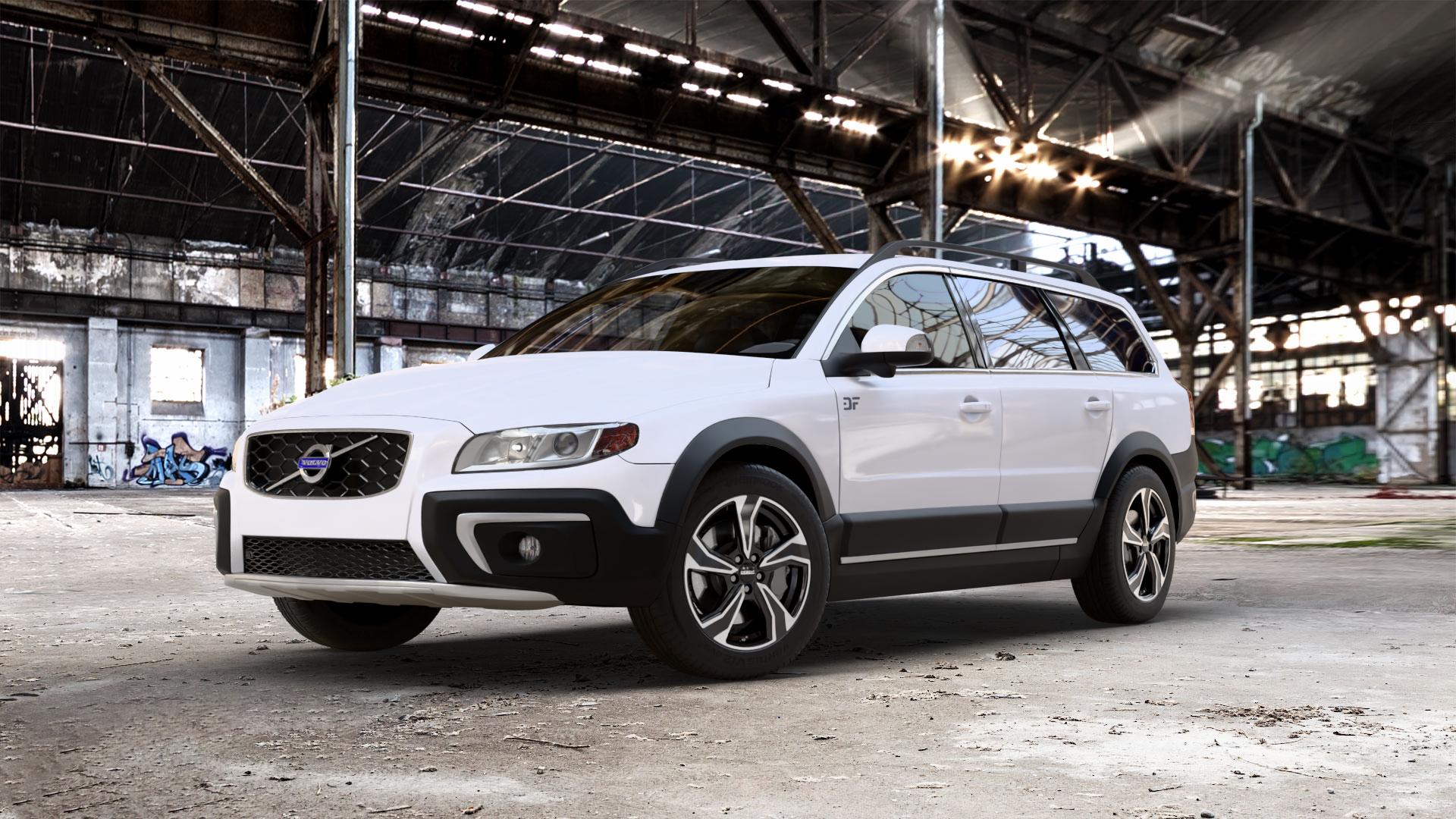 DEZENT KB BLACK/POLISHED Felge mit Reifen schwarz in 17Zoll Winterfelge Alufelge auf weissem Volvo XC70 II Typ B ⬇️ mit 15mm Tieferlegung ⬇️ Old Industrial Hall_max_5300mm_2024 Frontansicht_1