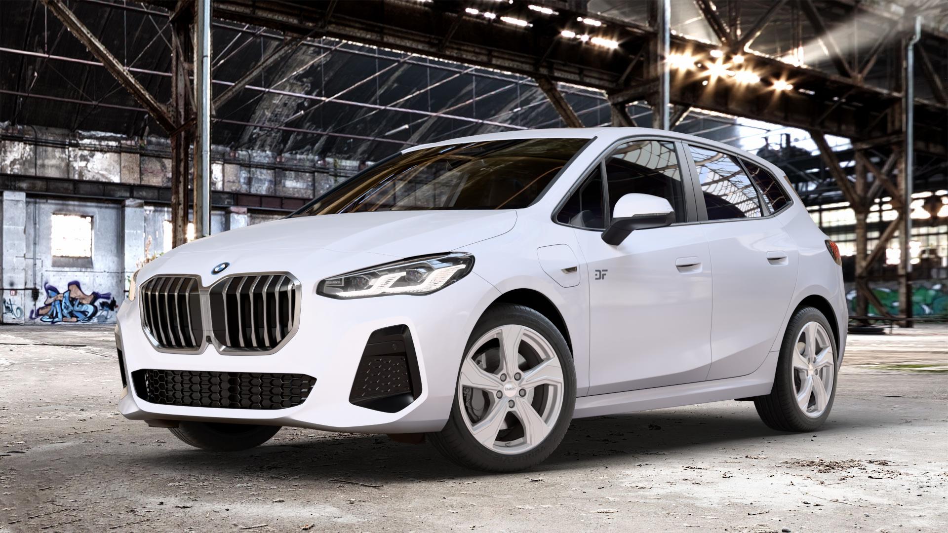 DEZENT KB SILVER Felge mit Reifen silber schwarz in 18Zoll Winterfelge Alufelge auf weissem BMW 2er U06 Active Tourer (U2AT) ⬇️ mit 15mm Tieferlegung ⬇️ Old Industrial Hall_max_4400mm_2024 Frontansicht_1