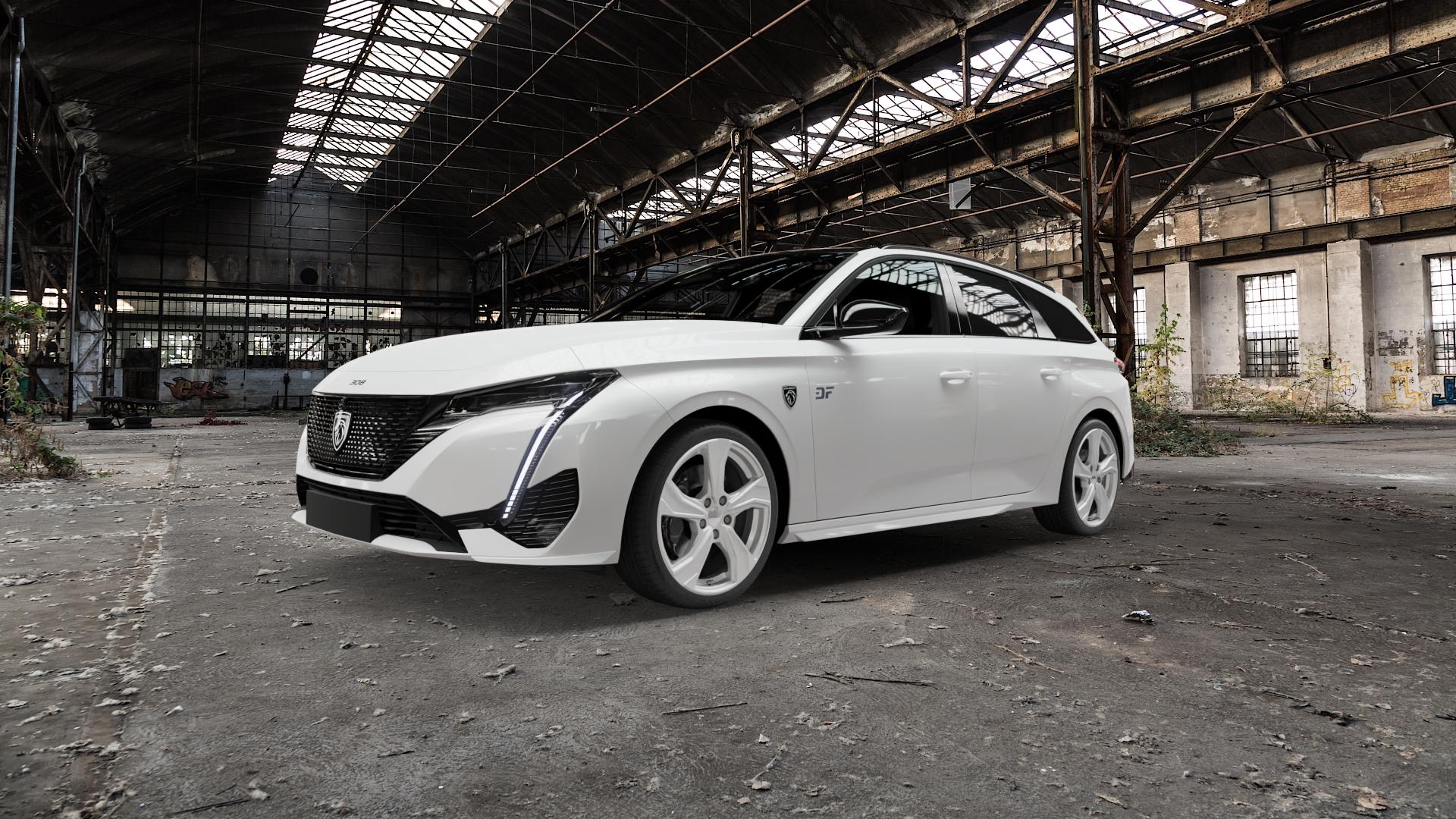 DEZENT KB SILVER Felge mit Reifen silber schwarz in 18Zoll Winterfelge Alufelge auf weissem Peugeot 308 SW III Typ F ⬇️ mit 15mm Tieferlegung ⬇️ Old Industrial Hall_max5000mm_2022 Frontansicht_1