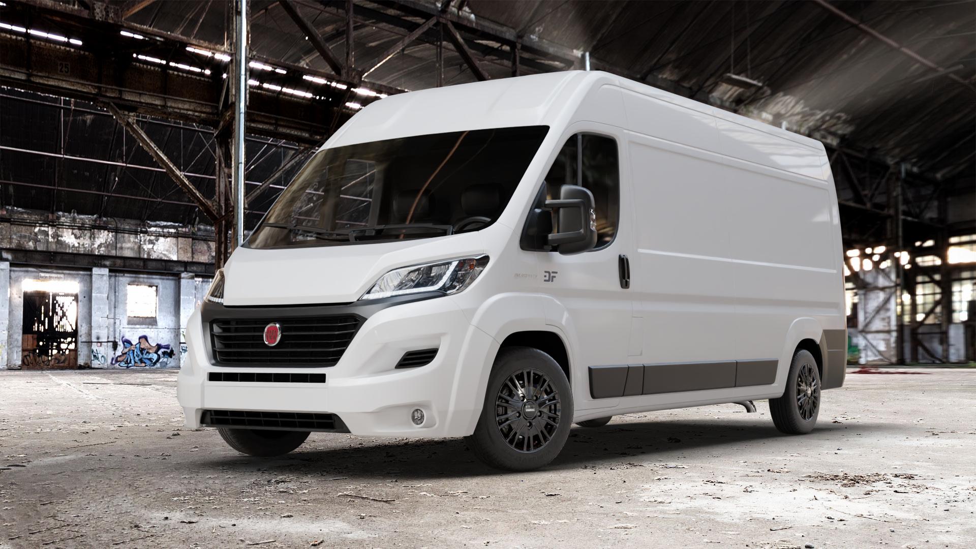DEZENT KE BLACK Felge mit Reifen schwarz in 17Zoll Winterfelge Alufelge auf weissem Fiat Ducato Kasten Typ 250 Facelift 2,3l D 83kW 110 Multijet (113 PS) 109kW 150 (148 103kW 140 (140 118kW 160 (160 88kW 120 (120 3,0l CNG 100kW Natural Power (13 ⬇️ mit 15mm Tieferlegung ⬇️ Old Industrial Hall_max_7000mm_2024 Frontansicht_1