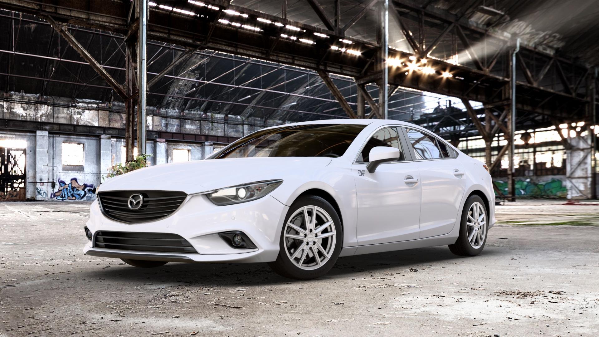 DEZENT KF SILVER Felge mit Reifen silber in 17Zoll Winterfelge Alufelge auf weissem Mazda 6 III (12-15) Limousine (GJ/GH) (15-18) (GH) Facelift (GJ) ⬇️ mit 15mm Tieferlegung ⬇️ Old Industrial Hall_max_5300mm_2024 Frontansicht_1