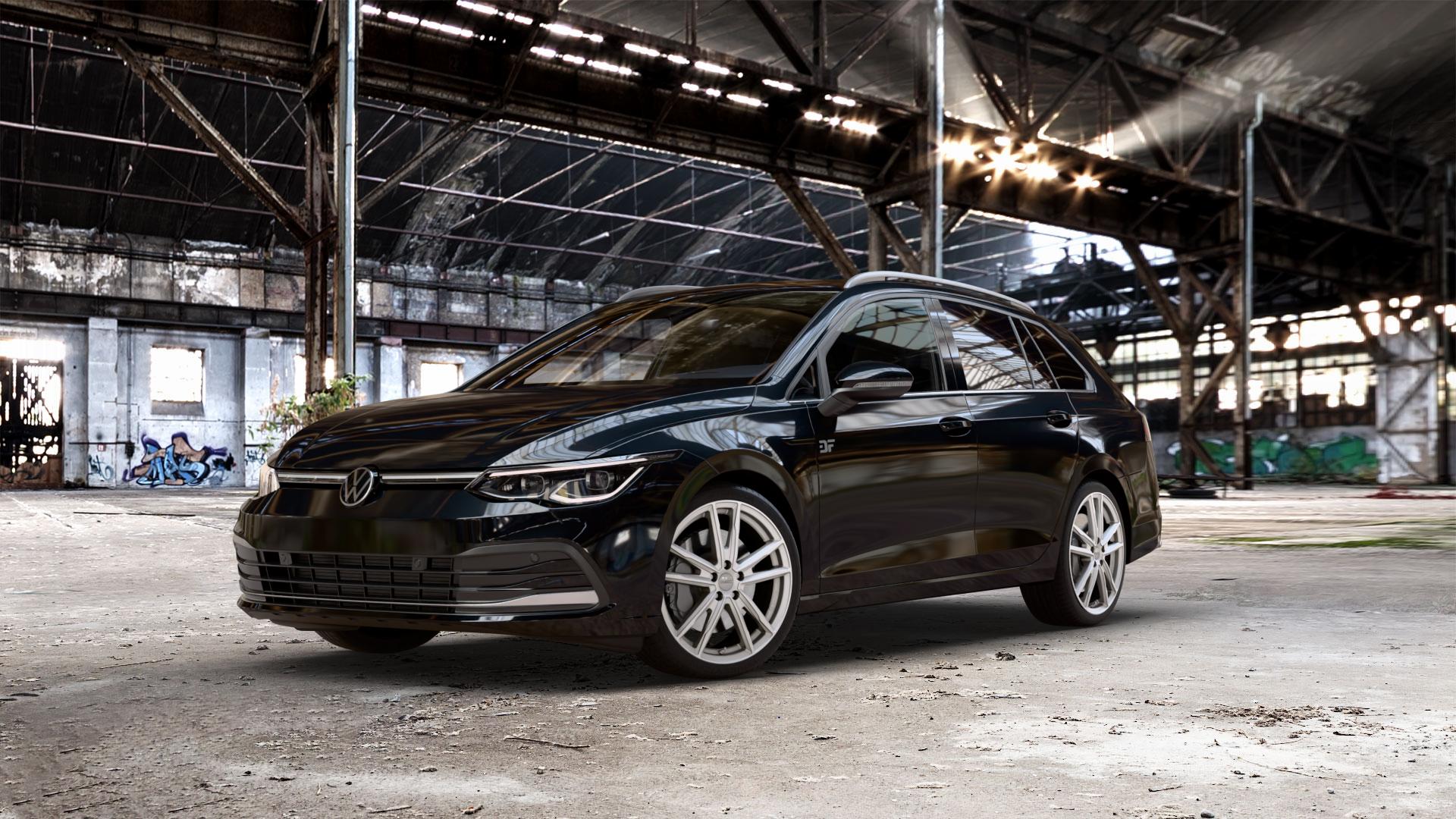 DEZENT KF SILVER Felge mit Reifen silber in 18Zoll Winterfelge Alufelge auf metallic schwarzem Volkswagen (VW) Golf 8 Variant 1,0l TSI 81kW Mild-Hybrid (110 PS) 2,0l TDI 85kW (116 110kW (150 1,5l 96kW (131 CNG 4Motion 140kW (190 ⬇️ mit 15mm Tieferlegung ⬇️ Old Industrial Hall_max_5300mm_2024 Frontansicht_1