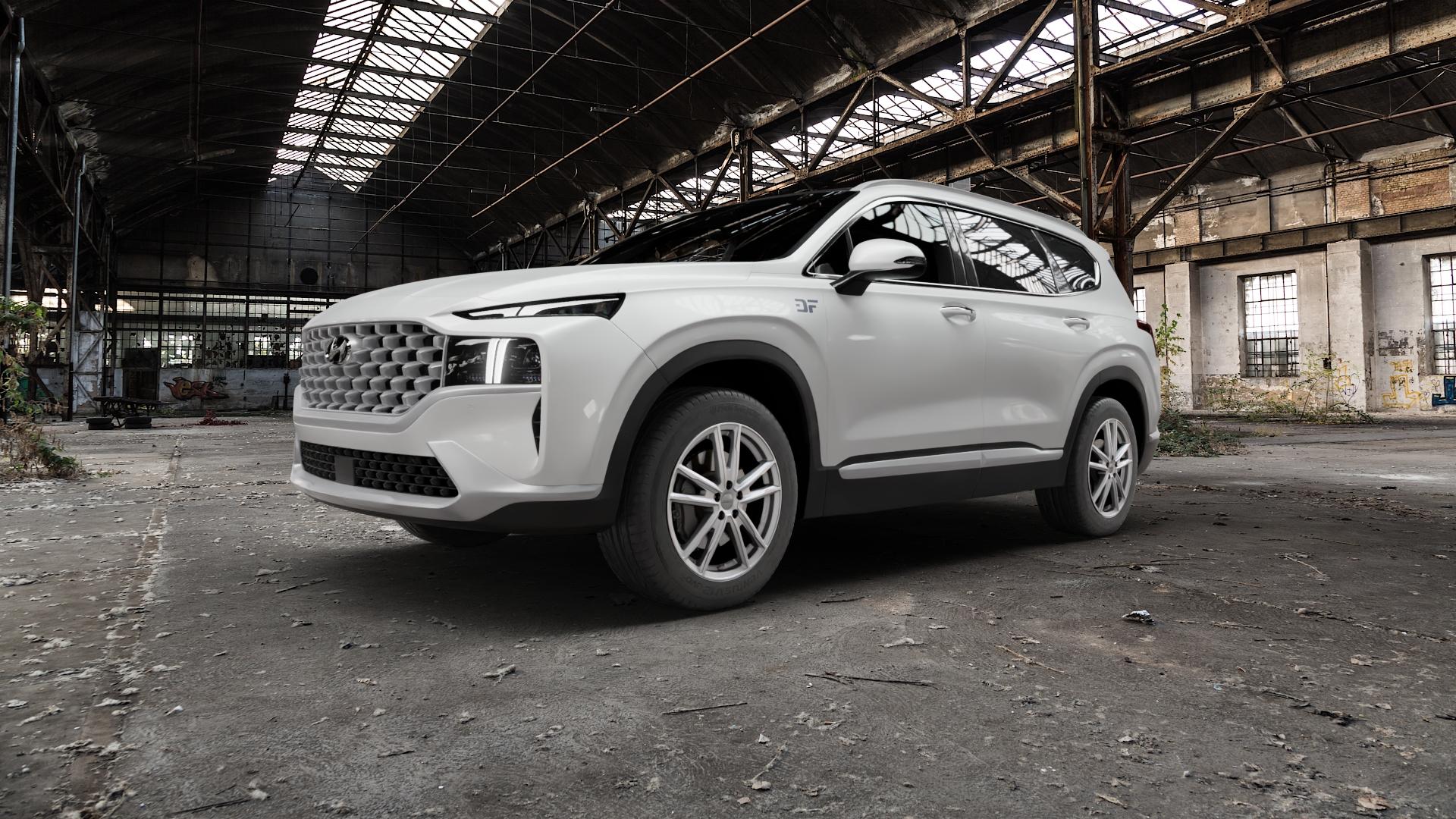 DEZENT KF SILVER Felge mit Reifen silber in 18Zoll Winterfelge Alufelge auf weissem Hyundai Santa Fé IV Typ TM Facelift ⬇️ mit 15mm Tieferlegung ⬇️ Old Industrial Hall_max5000mm_2022 Frontansicht_1