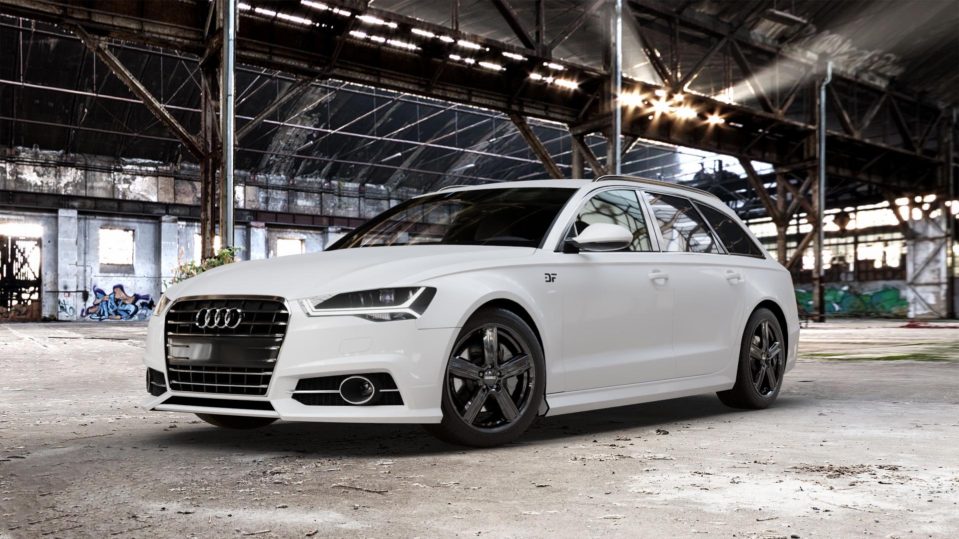 DEZENT KG BLACK Felge mit Reifen schwarz in 18Zoll Winterfelge Alufelge auf weissem Audi A6 Typ 4G/C7 (Avant) Facelift ⬇️ mit 15mm Tieferlegung ⬇️ Old Industrial Hall_max_5300mm_2024 Frontansicht_1