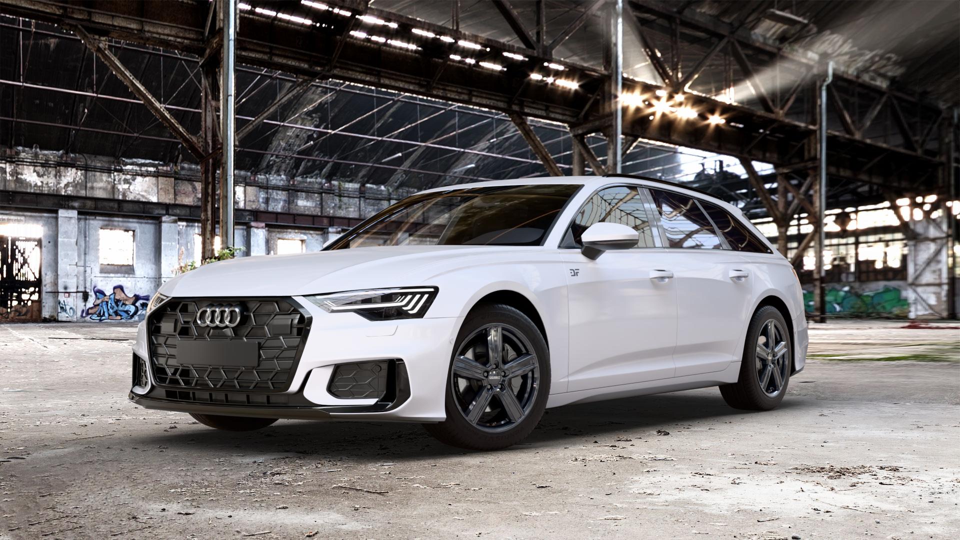 DEZENT KG BLACK Felge mit Reifen schwarz in 18Zoll Winterfelge Alufelge auf weissem Audi A6 Typ F2/C8 (Avant) Facelift 2,0l 35 TDI 120kW Mild-Hybrid (163 PS) 40 150kW (204 quattro TFSI 3,0l 45 180kW (245 195kW (265 50 210kW (286 e Hybrid 55 250k ⬇️ mit 15mm Tieferlegung ⬇️ Old Industrial Hall_max_5300mm_2024 Frontansicht_1