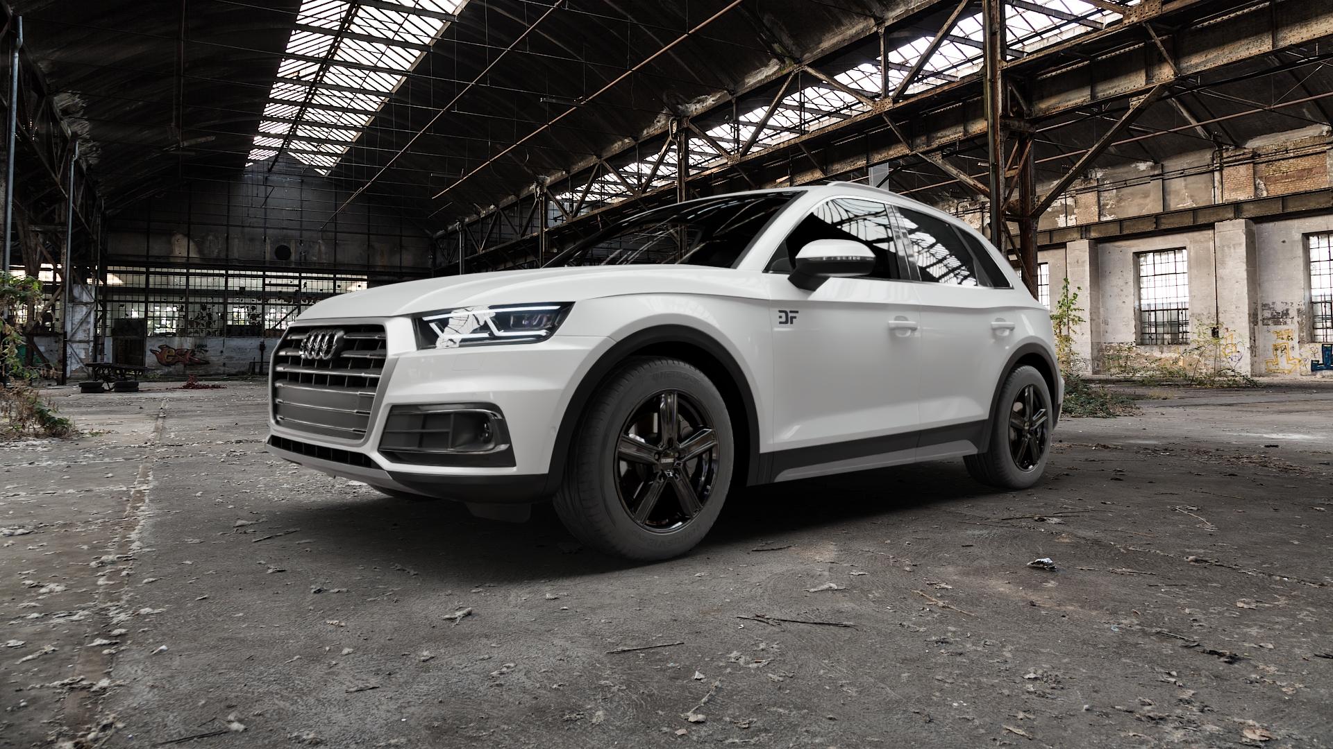 DEZENT KG BLACK Felge mit Reifen schwarz in 18Zoll Winterfelge Alufelge auf weissem Audi Q5 II Typ FY ⬇️ mit 15mm Tieferlegung ⬇️ Old Industrial Hall_max5000mm_2022 Frontansicht_1