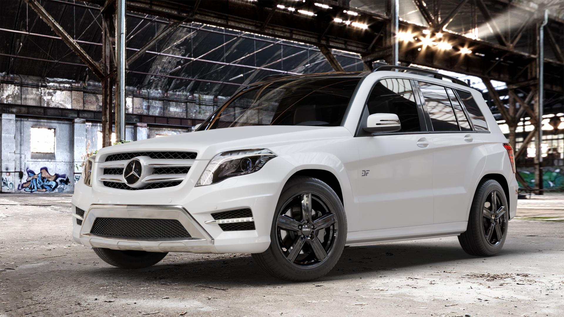 DEZENT KG BLACK Felge mit Reifen schwarz in 18Zoll Winterfelge Alufelge auf weissem Mercedes GLK-Klasse Typ X204 Facelift ⬇️ mit 15mm Tieferlegung ⬇️ Old Industrial Hall_max_4400mm_2024 Frontansicht_1