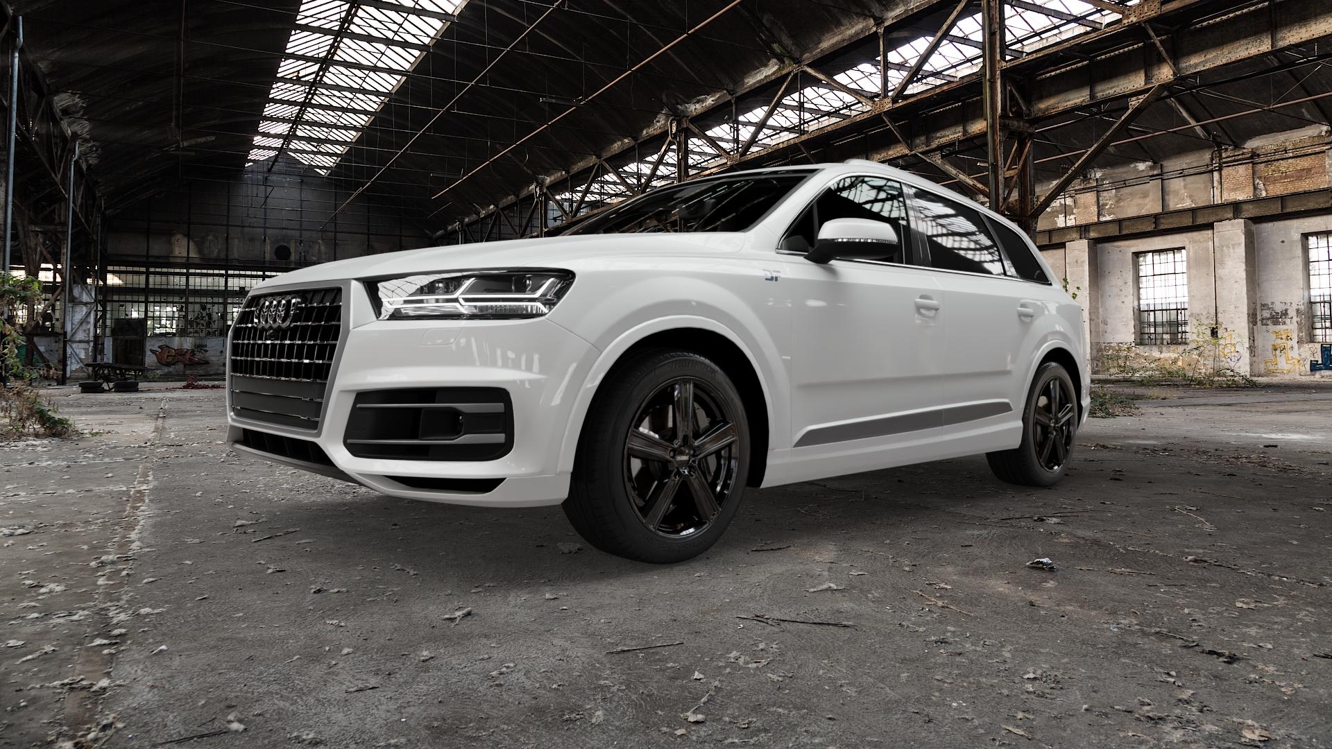 DEZENT KG BLACK Felge mit Reifen schwarz in 20Zoll Winterfelge Alufelge auf weissem Audi Q7 II Typ 4M (4L) ⬇️ mit 15mm Tieferlegung ⬇️ Old Industrial Hall_max5000mm_2022 Frontansicht_1