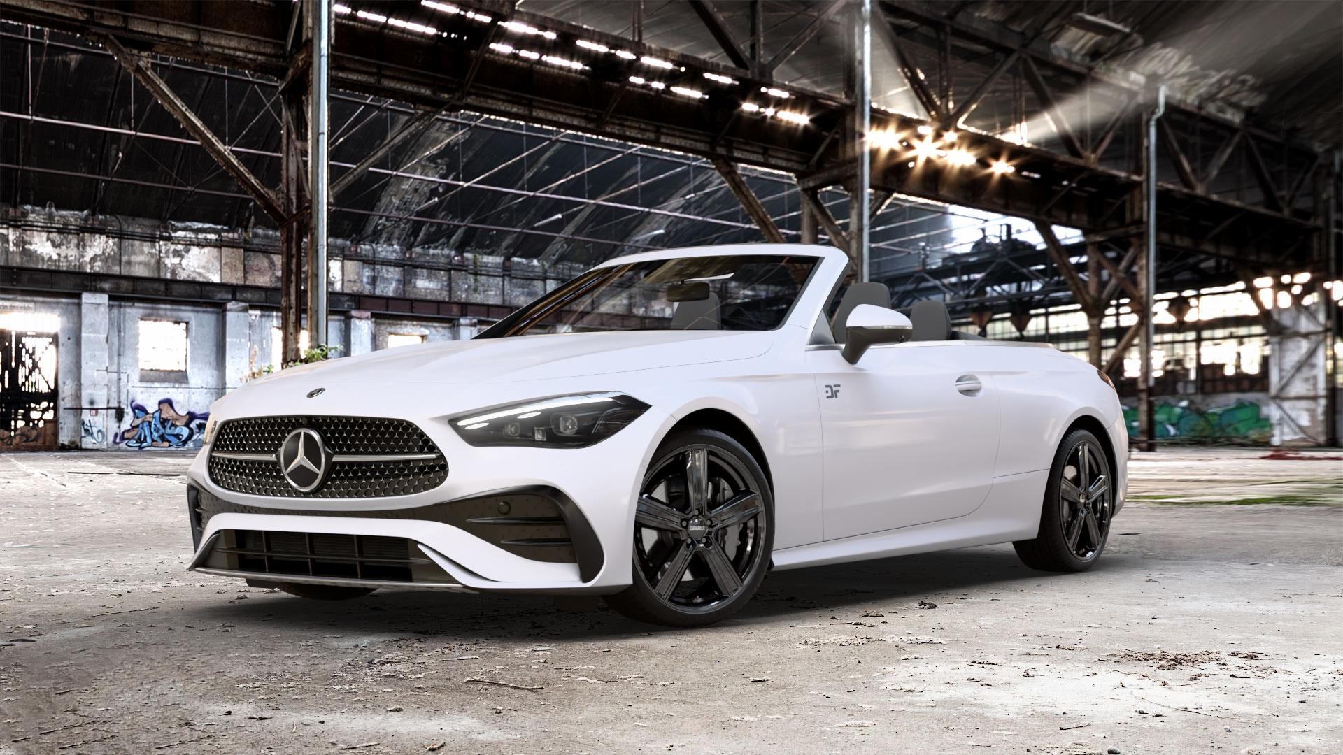 DEZENT KG BLACK Felge mit Reifen schwarz in 20Zoll Winterfelge Alufelge auf weissem Mercedes CLE Typ C236 Cabrio 2,0l 180 125kW Mild-Hybrid (170 PS) 200 150kW (204 4Matic 220d 145kW (197 300 190kW (258 3,0l 450 280kW (381 AMG 53 330kW (449 ⬇️ mit 15mm Tieferlegung ⬇️ Old Industrial Hall_max_5300mm_2024 Frontansicht_1