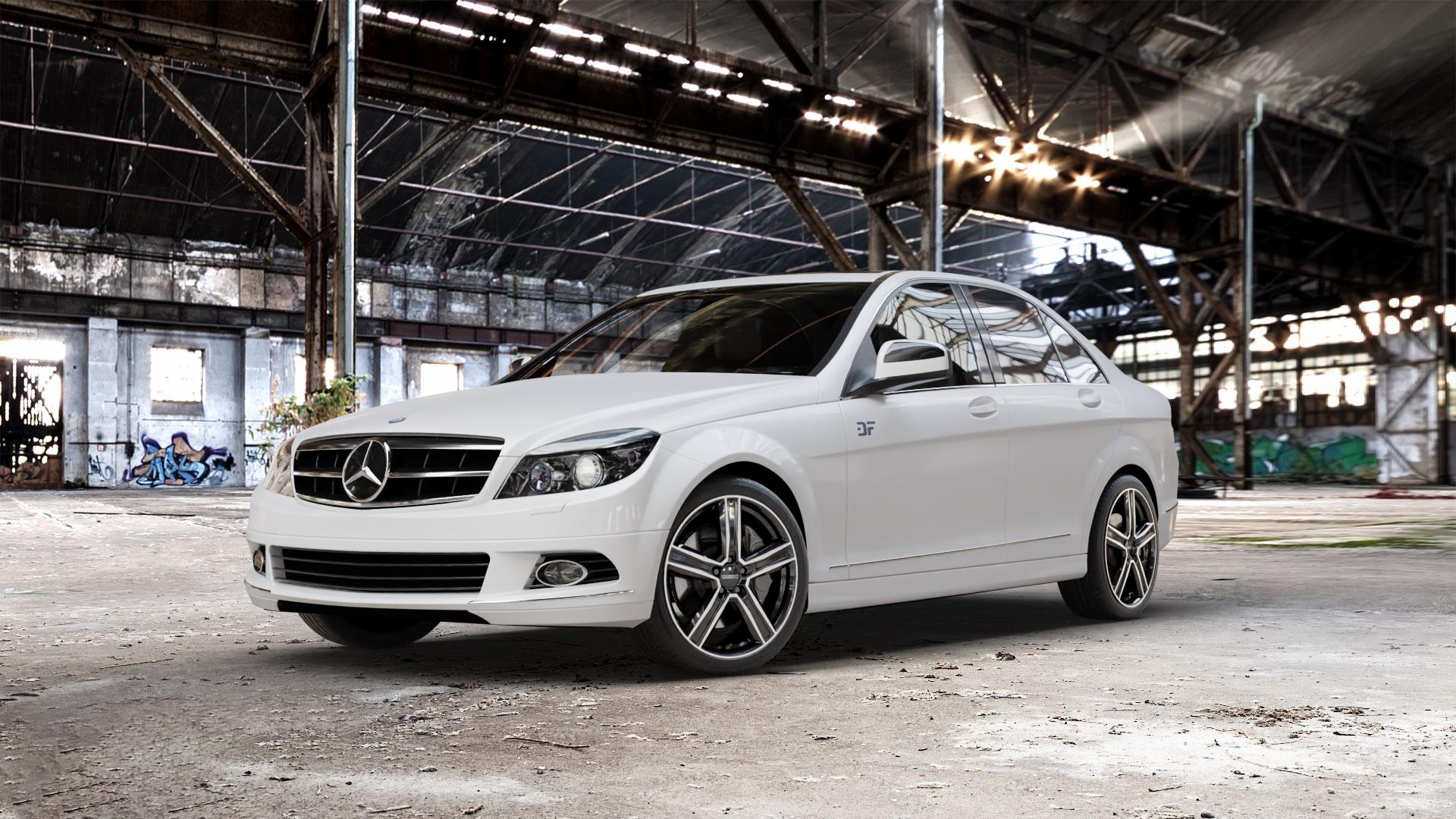 DEZENT KG BLACK/POLISHED Felge mit Reifen silber schwarz in 18Zoll Winterfelge Alufelge auf weissem Mercedes C-Klasse Typ W204 Limousine ⬇️ mit 15mm Tieferlegung ⬇️ Old Industrial Hall_max_5300mm_2024 Frontansicht_1
