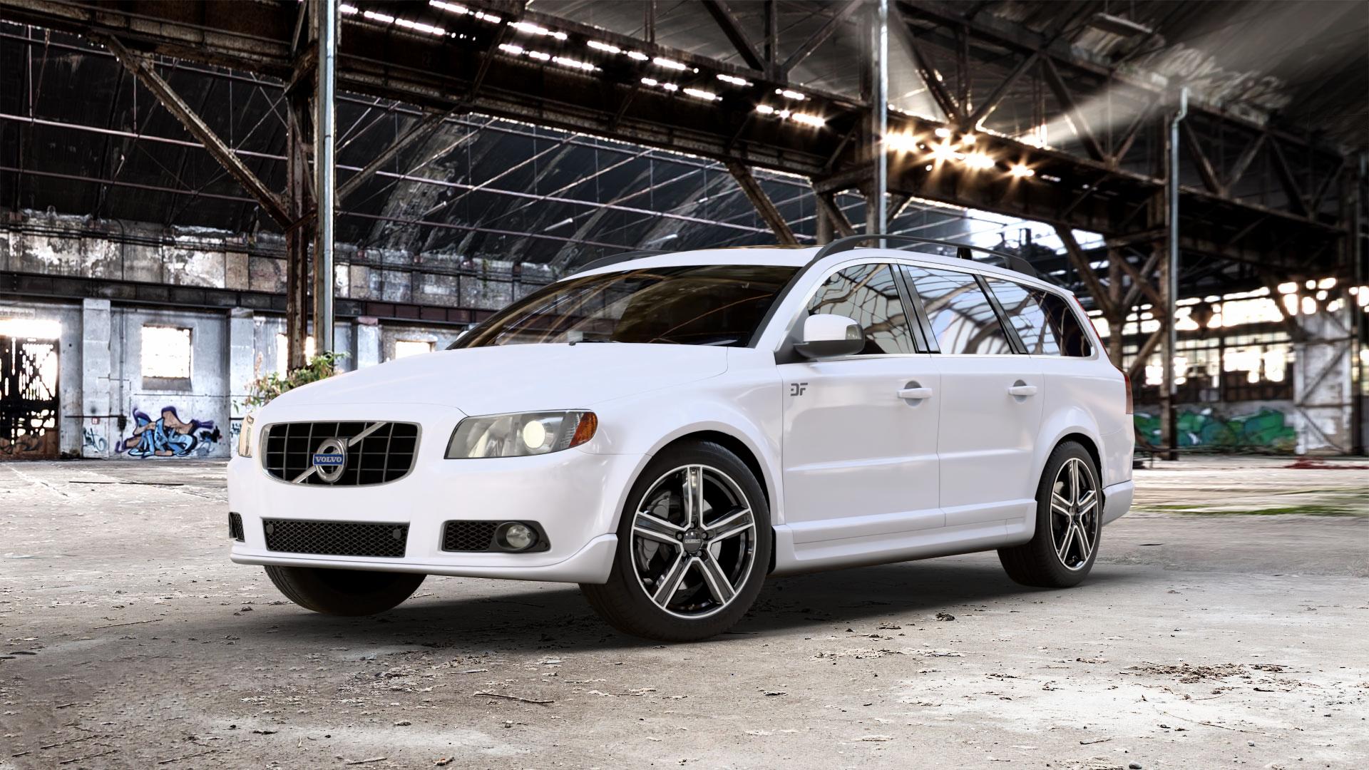 DEZENT KG BLACK/POLISHED Felge mit Reifen silber schwarz in 18Zoll Winterfelge Alufelge auf weissem Volvo V70 III Typ B 2,0l 107kW (145 PS) D 100kW (136 1,6l T4 132kW (179 T 149kW (203 D3 120kW (163 DRIVe 80kW (109 84kW (114 D4 133kW (181 ⬇️ mit 15mm Tieferlegung ⬇️ Old Industrial Hall_max_5300mm_2024 Frontansicht_1