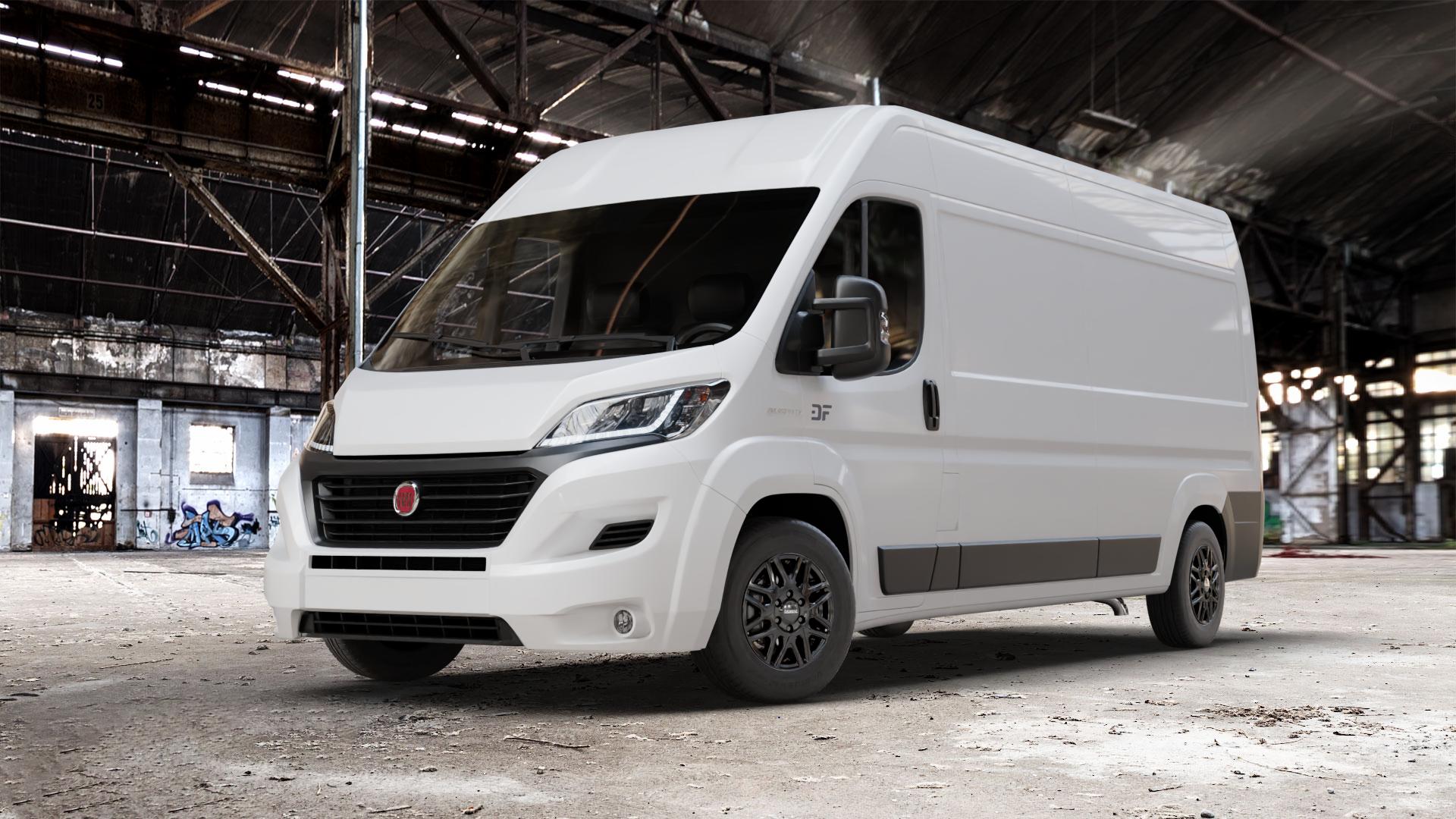 DEZENT KH BLACK Felge mit Reifen schwarz in 16Zoll Winterfelge Alufelge auf weissem Fiat Ducato Kasten Typ 250 Facelift 2,3l D 83kW 110 Multijet (113 PS) 109kW 150 (148 103kW 140 (140 118kW 160 (160 88kW 120 (120 3,0l CNG 100kW Natural Power (13 ⬇️ mit 15mm Tieferlegung ⬇️ Old Industrial Hall_max_7000mm_2024 Frontansicht_1