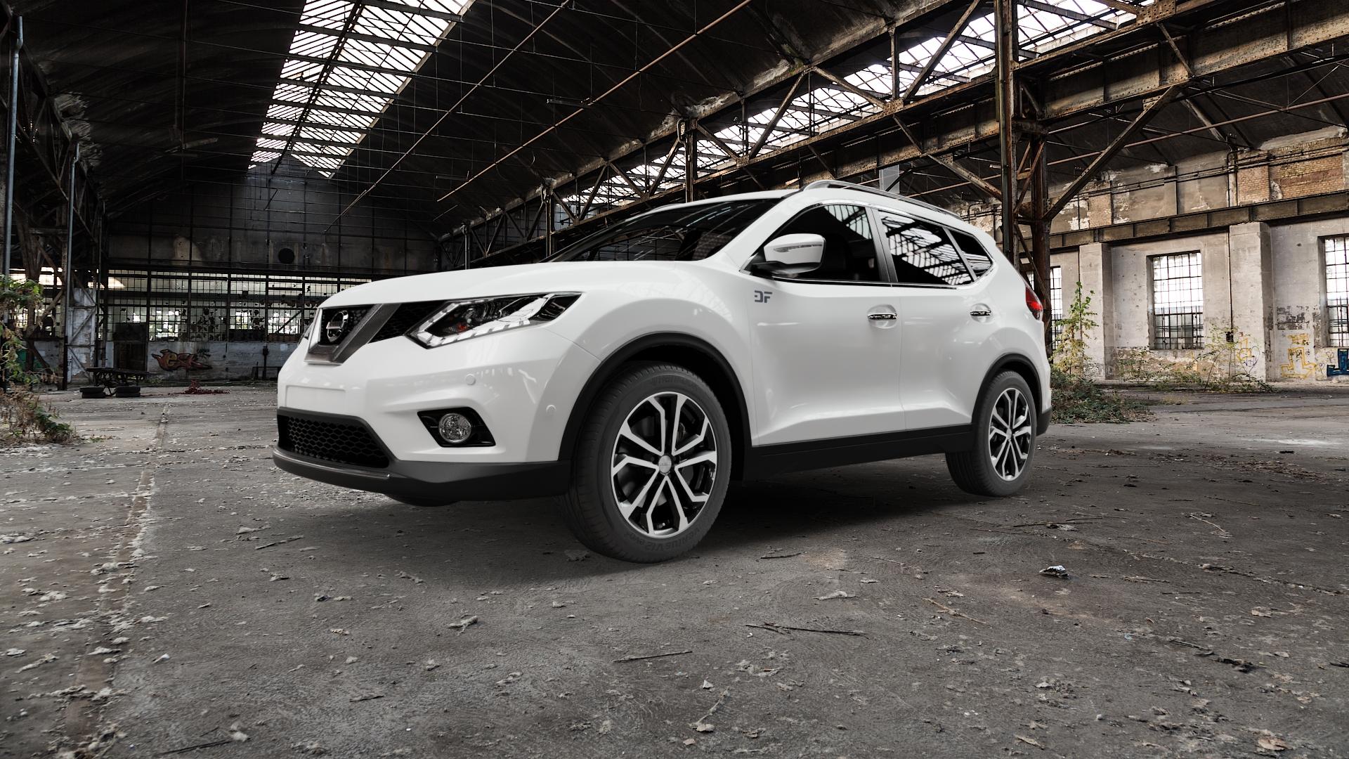 DEZENT TA BLACK/POLISHED Felge mit Reifen silber schwarz mehrfarbig in 18Zoll Winterfelge Alufelge auf weissem Nissan X-Trail Typ T32 ⬇️ mit 15mm Tieferlegung ⬇️ Old Industrial Hall_max5000mm_2022 Frontansicht_1
