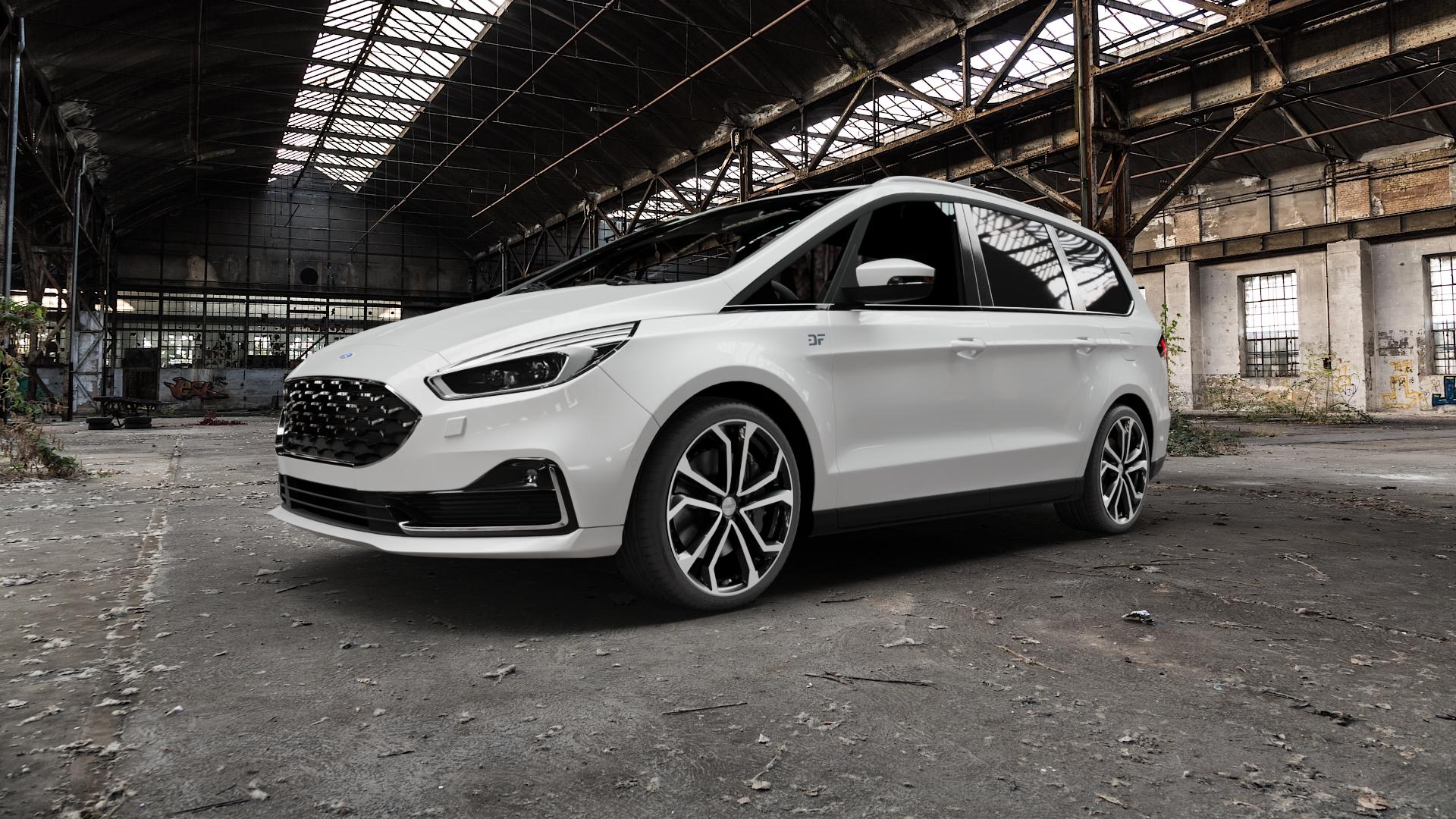 DEZENT TA BLACK/POLISHED Felge mit Reifen silber schwarz mehrfarbig in 20Zoll Winterfelge Alufelge auf weissem Ford Galaxy V Typ WAH6 ⬇️ mit 15mm Tieferlegung ⬇️ Old Industrial Hall_max5000mm_2022 Frontansicht_1