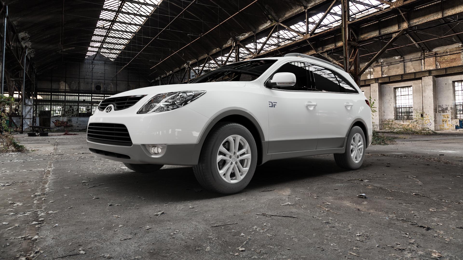 DEZENT TA SILVER Felge mit Reifen silber in 17Zoll Winterfelge Alufelge auf weissem Hyundai ix55 Typ EN ⬇️ mit 15mm Tieferlegung ⬇️ Old Industrial Hall_max5000mm_2022 Frontansicht_1