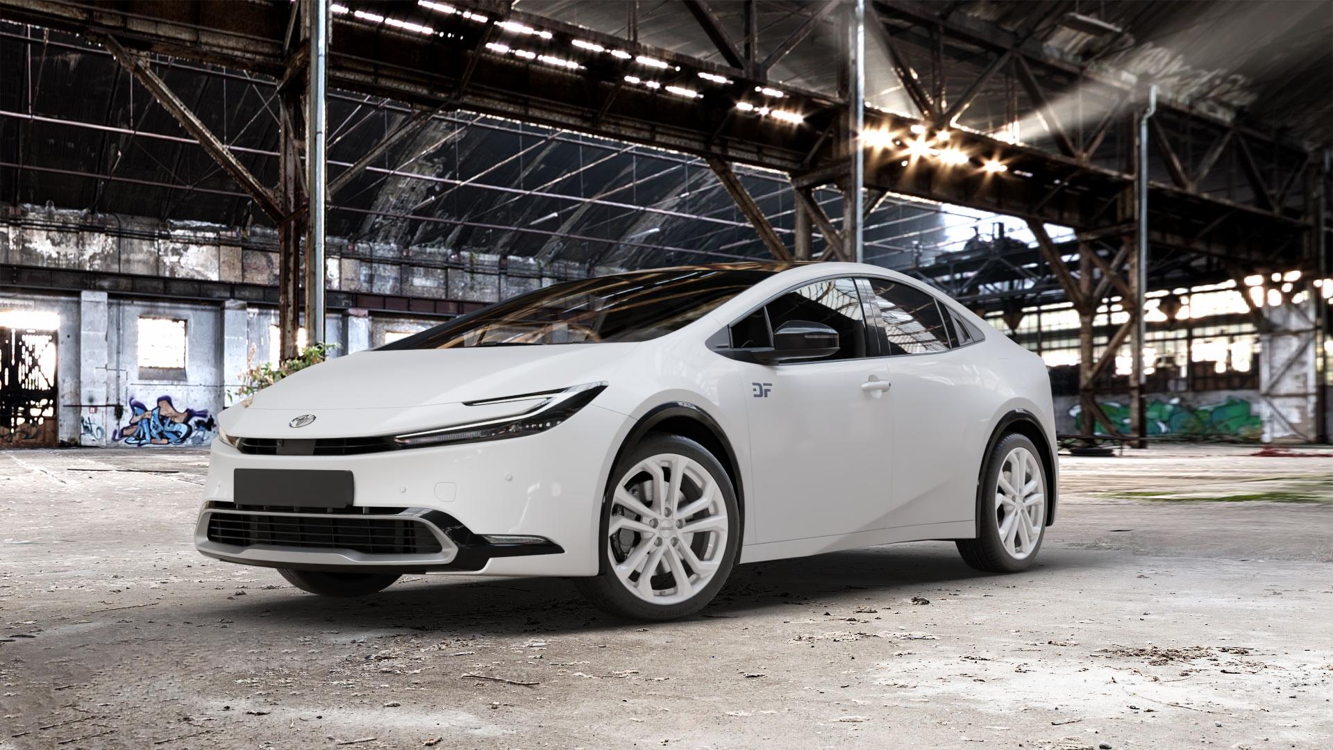 DEZENT TA SILVER Felge mit Reifen silber in 18Zoll Winterfelge Alufelge auf weissem Toyota Prius V Typ XW6(M) ⬇️ mit 15mm Tieferlegung ⬇️ Old Industrial Hall_max_5300mm_2024 Frontansicht_1