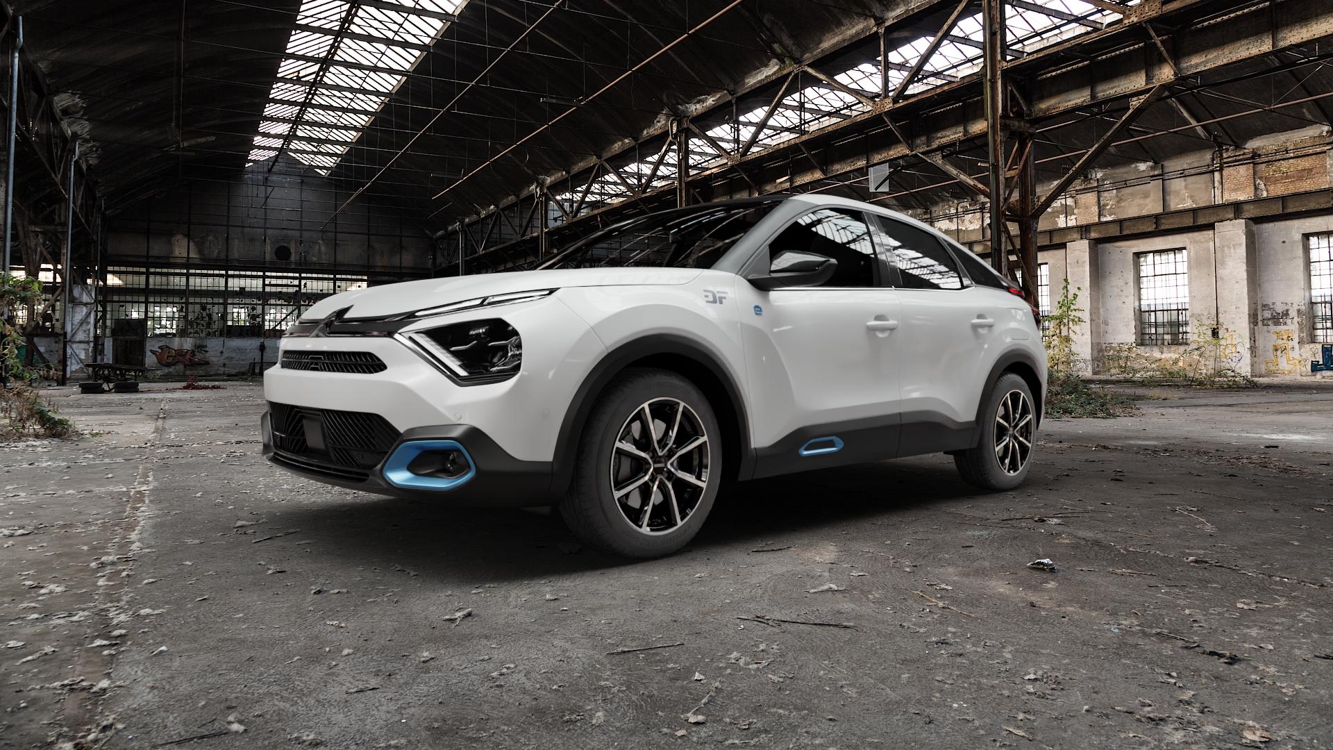 DEZENT TN BLACK/POLISHED Felge mit Reifen silber schwarz mehrfarbig in 17Zoll Winterfelge Alufelge auf weissem Citroen C4 Typ B 0,0l e-C4 57kW (77 PS) ⬇️ mit 15mm Tieferlegung ⬇️ Old Industrial Hall_max5000mm_2022 Frontansicht_1
