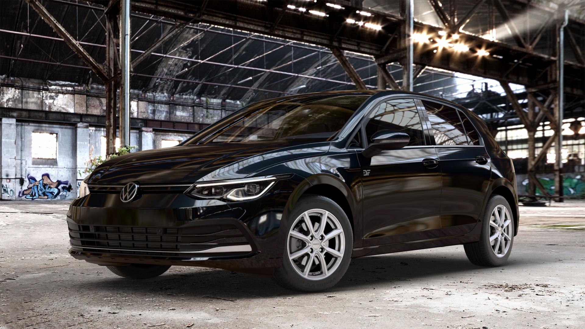 DEZENT TN SILVER Felge mit Reifen silber in 16Zoll Winterfelge Alufelge auf metallic schwarzem Volkswagen (VW) Golf 8 1,5l TSI 96kW (131 PS) 110kW (150 2,0l TDI 85kW (116 Mild-Hybrid 1,0l 81kW (110 66kW (90 1,4l Hybrid TGI 4Motion 140kW (190 ⬇️ mit 15mm Tieferlegung ⬇️ Old Industrial Hall_max_4400mm_2024 Frontansicht_1