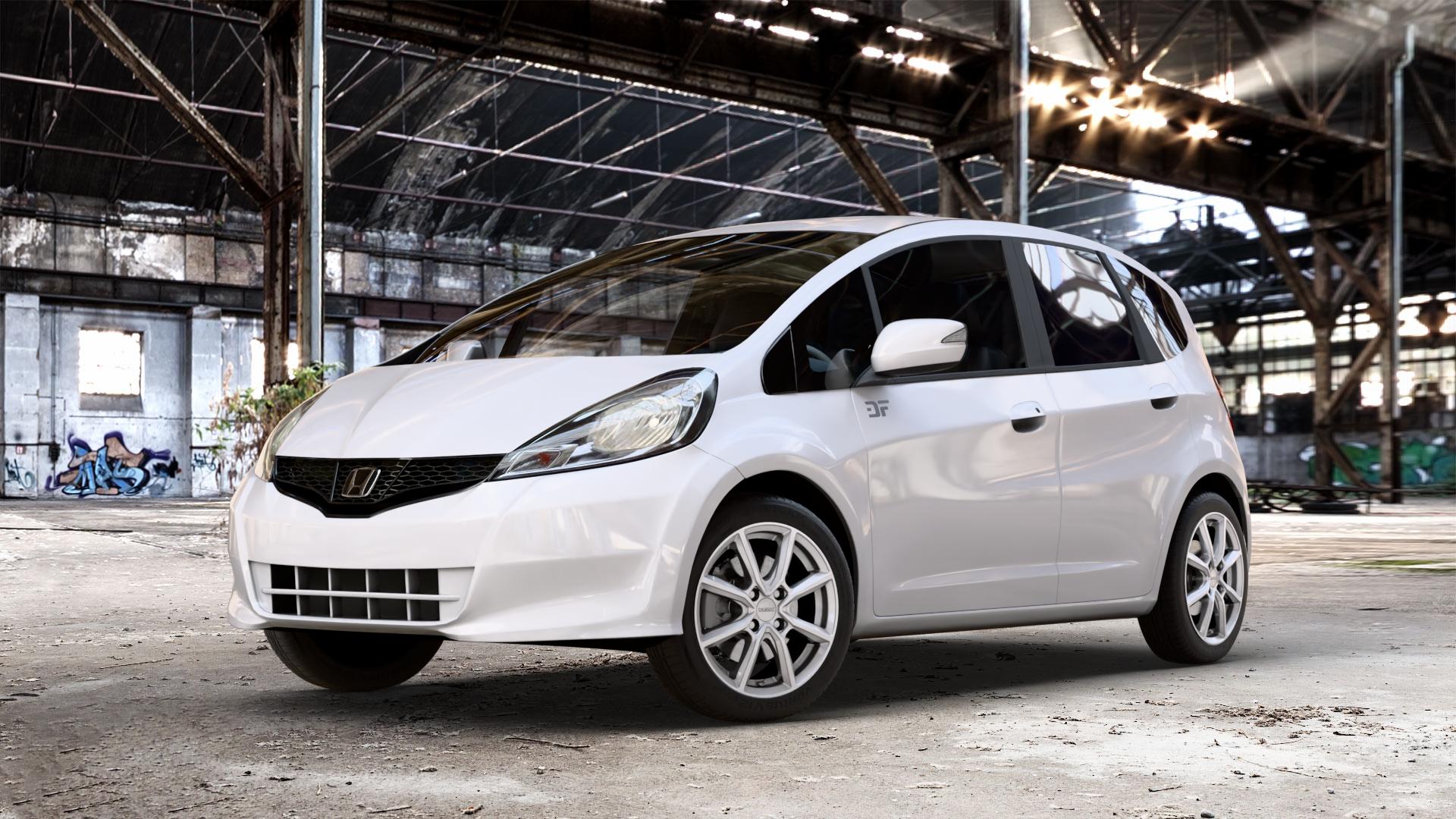 DEZENT TN SILVER Felge mit Reifen silber in 16Zoll Winterfelge Alufelge auf weissem Honda Jazz III Facelift (GG, GE) 1,4l i-VTEC 73kW GG6 (99 PS) GE6 GG3 1,2l 66kW GG1 (90 GG5 GG2 1,3l IMA Hybrid 65kW GP1 (88 ⬇️ mit 15mm Tieferlegung ⬇️ Old Industrial Hall_max_4400mm_2024 Frontansicht_1
