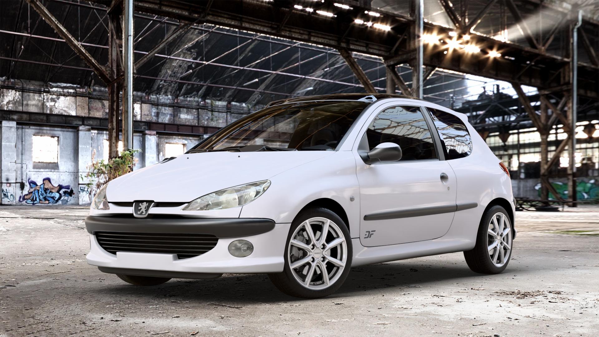 DEZENT TN SILVER Felge mit Reifen silber in 16Zoll Winterfelge Alufelge auf weissem Peugeot 206 1,1l 40kW (54 PS) 44kW (60 1,4l 55kW (75 1,6l 65kW (88 2,0l RC 130kW (177 S16 99kW (135 100kW (136 GT HDi eco 50kW (68 1,9l D 51kW (69 16V 66kW (90 F ⬇️ mit 15mm Tieferlegung ⬇️ Old Industrial Hall_max_4400mm_2024 Frontansicht_1